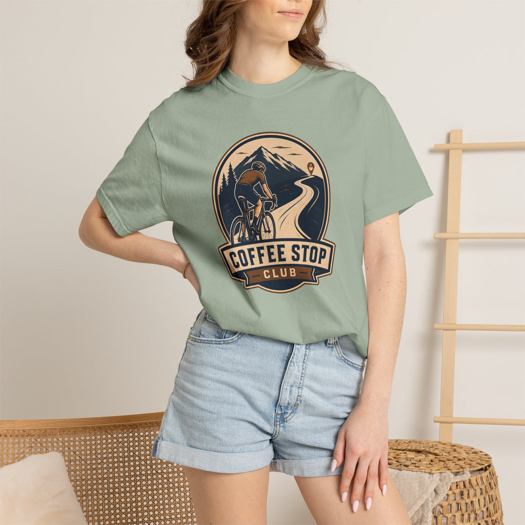Cyclist Premium Coffee Stop Club Riders T-Shirt Comfort Colors Bicycle Ride to the Café Design Peloton Tee Shirt