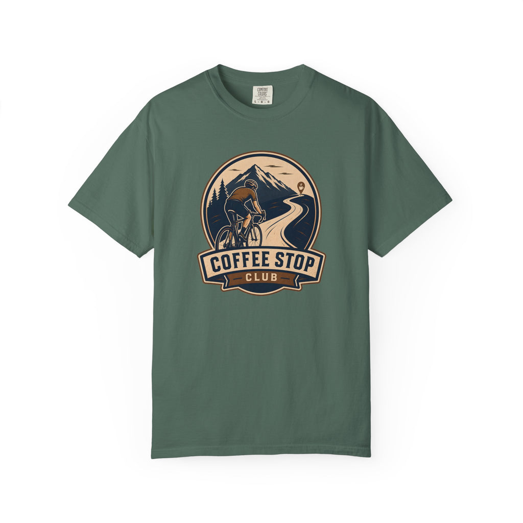 Cyclist Premium Coffee Stop Club Riders T-Shirt Comfort Colors Bicycle Ride to the Café Design Peloton Tee Shirt
