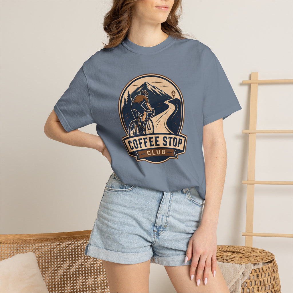 Cyclist Premium Coffee Stop Club Riders T-Shirt Comfort Colors Bicycle Ride to the Café Design Peloton Tee Shirt