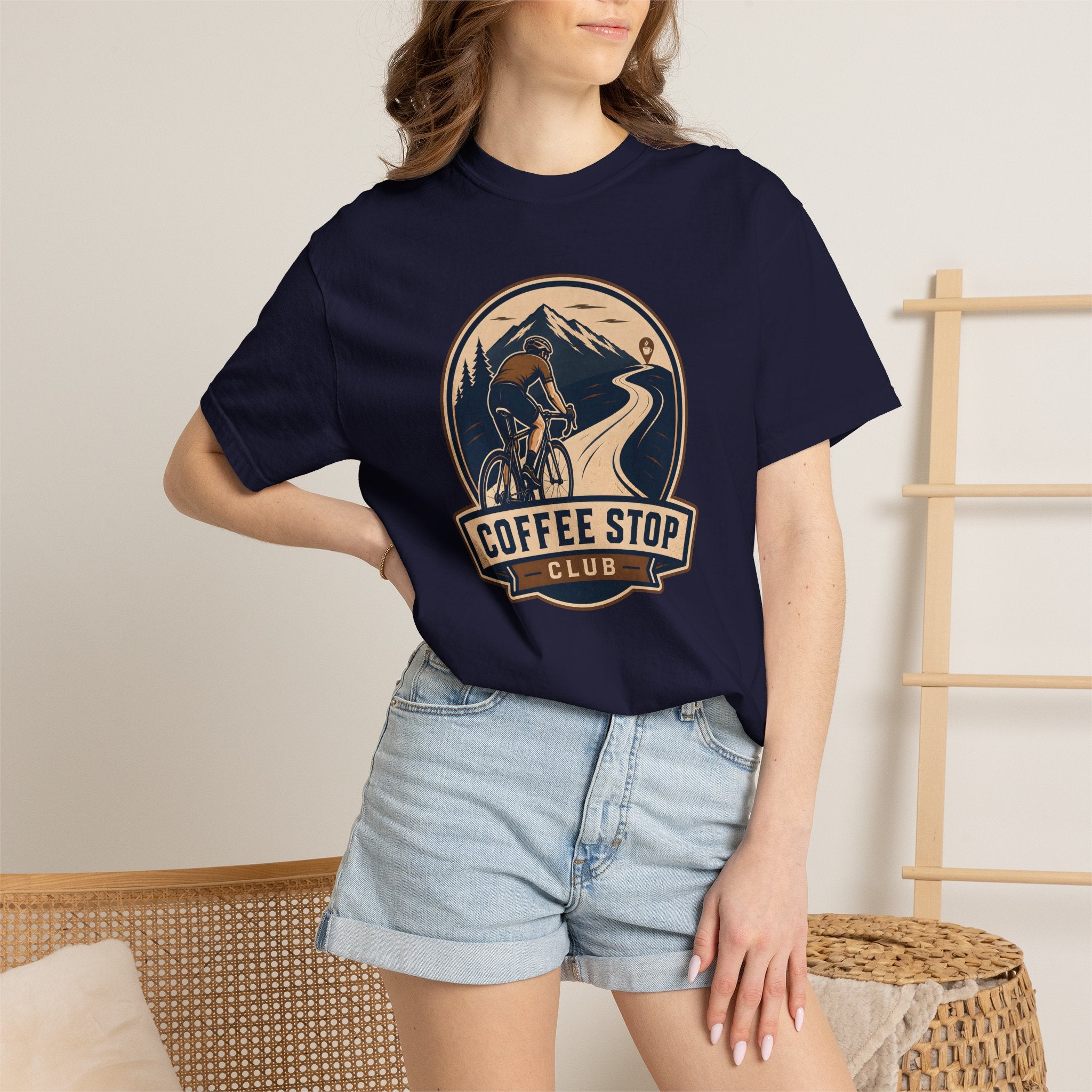 Cyclist Premium Coffee Stop Club Riders T-Shirt Comfort Colors Bicycle Ride to the Café Design Peloton Tee Shirt