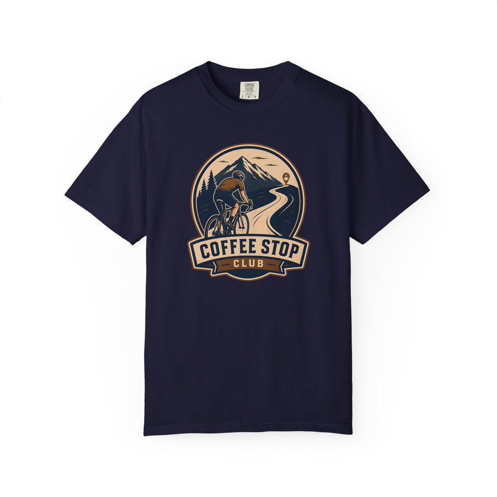 Cyclist Premium Coffee Stop Club Riders T-Shirt Comfort Colors Bicycle Ride to the Café Design Peloton Tee Shirt