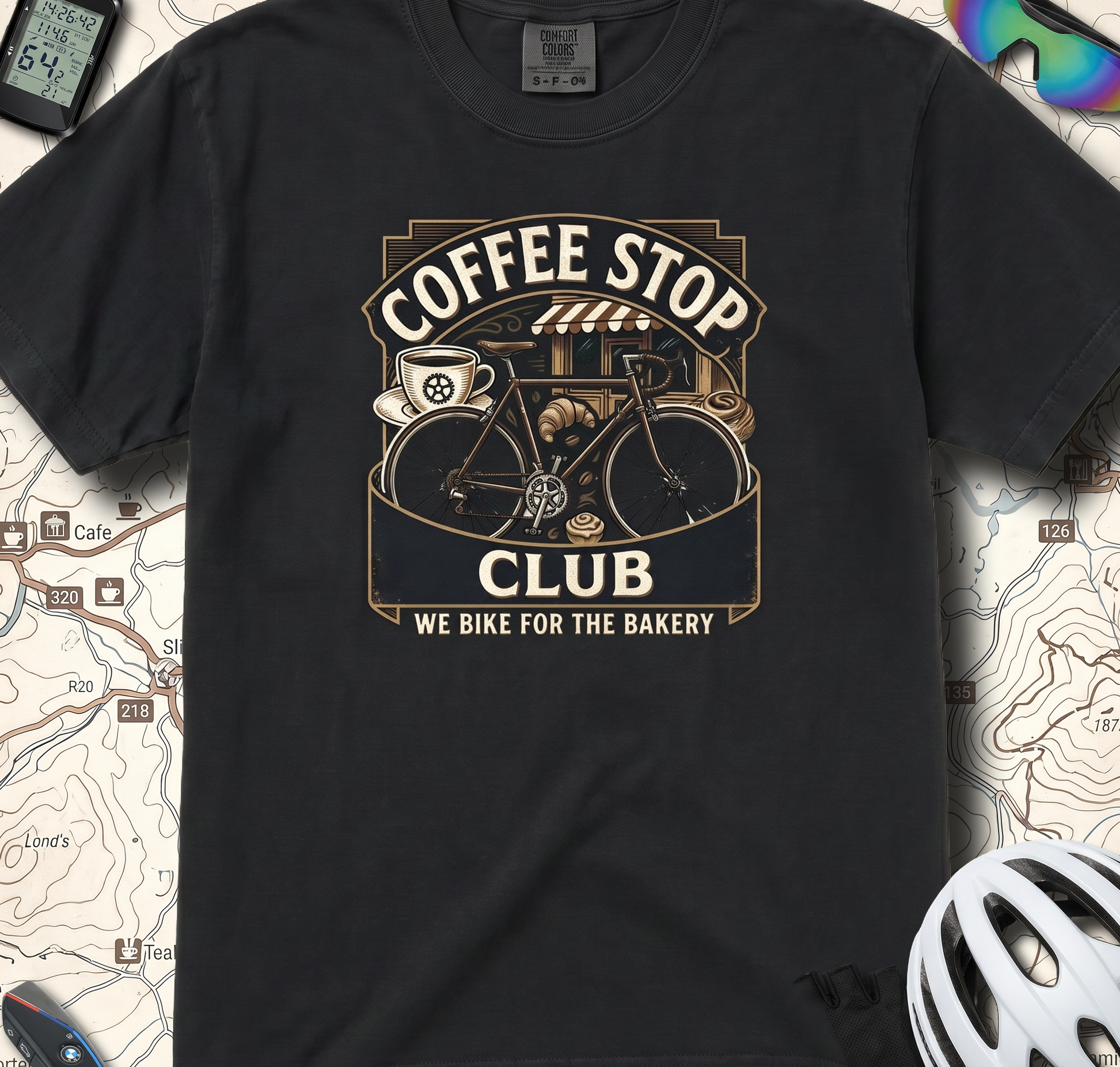 Cyclist Premium Coffee Stop Club Riders T-Shirt Comfort Colors Bicycle Ride to the Bakery Design Peloton Tee Shirt