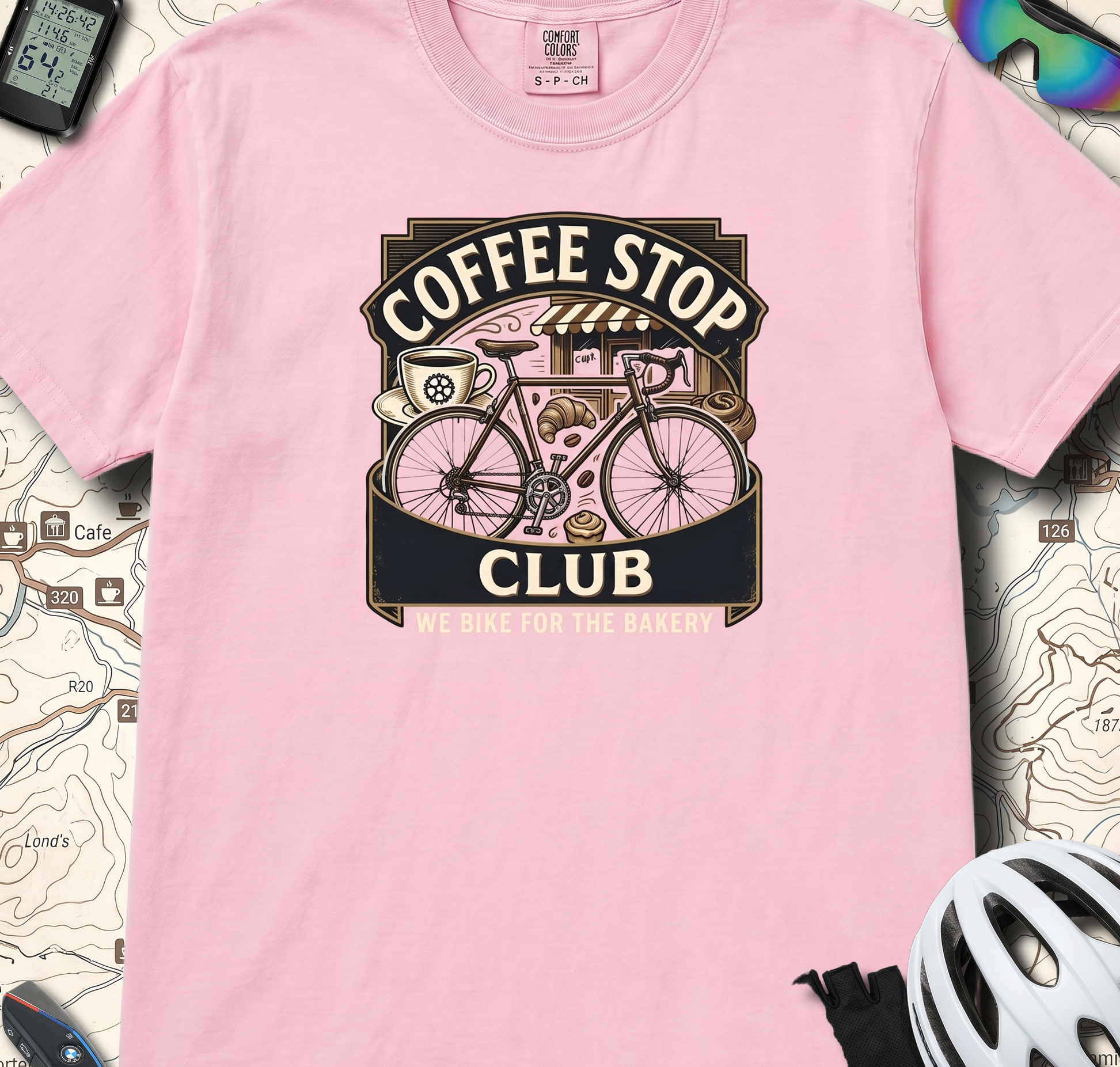 Cyclist Premium Coffee Stop Club Riders T-Shirt Comfort Colors Bicycle Ride to the Bakery Design Peloton Tee Shirt