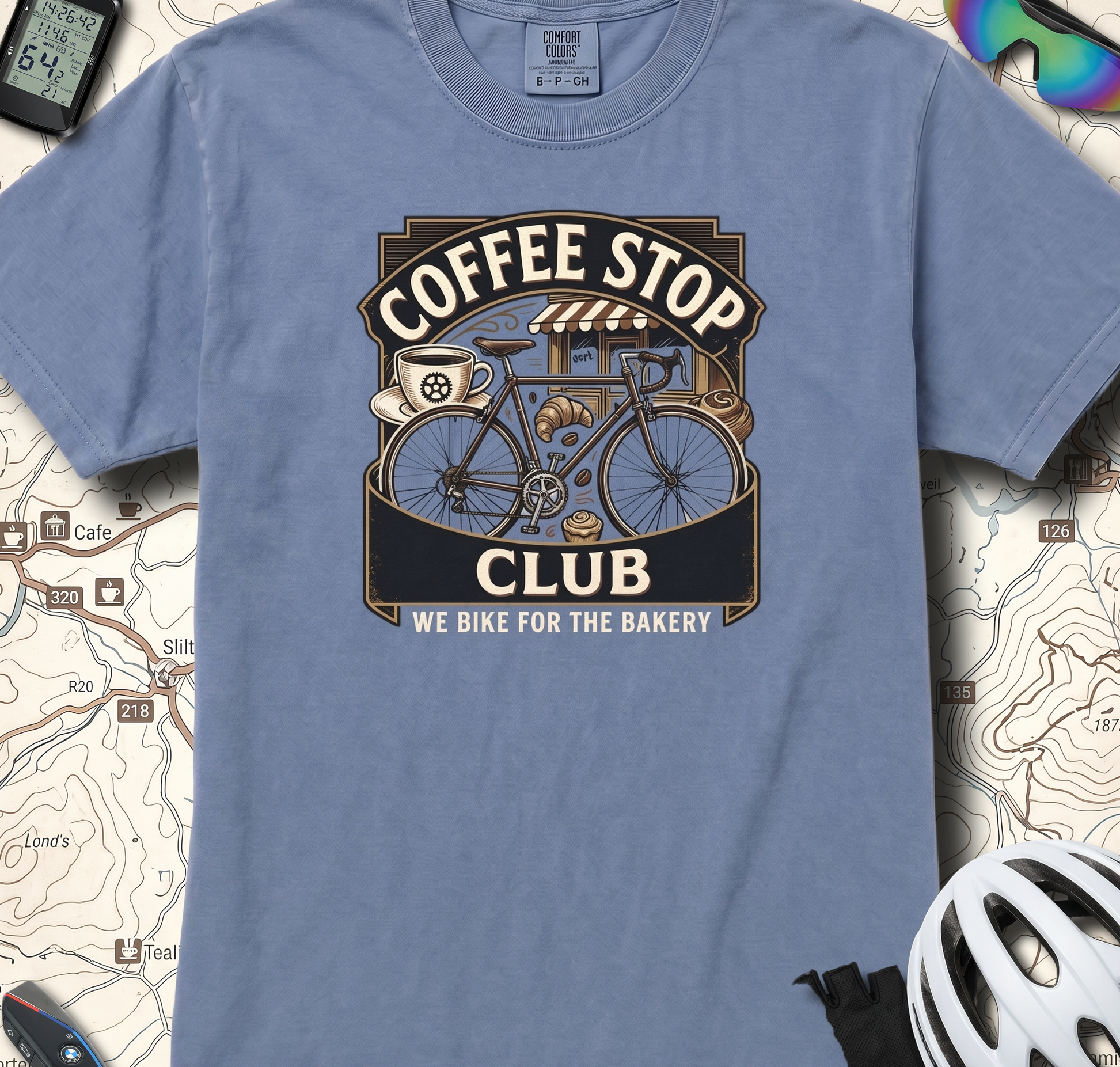 Cyclist Premium Coffee Stop Club Riders T-Shirt Comfort Colors Bicycle Ride to the Bakery Design Peloton Tee Shirt