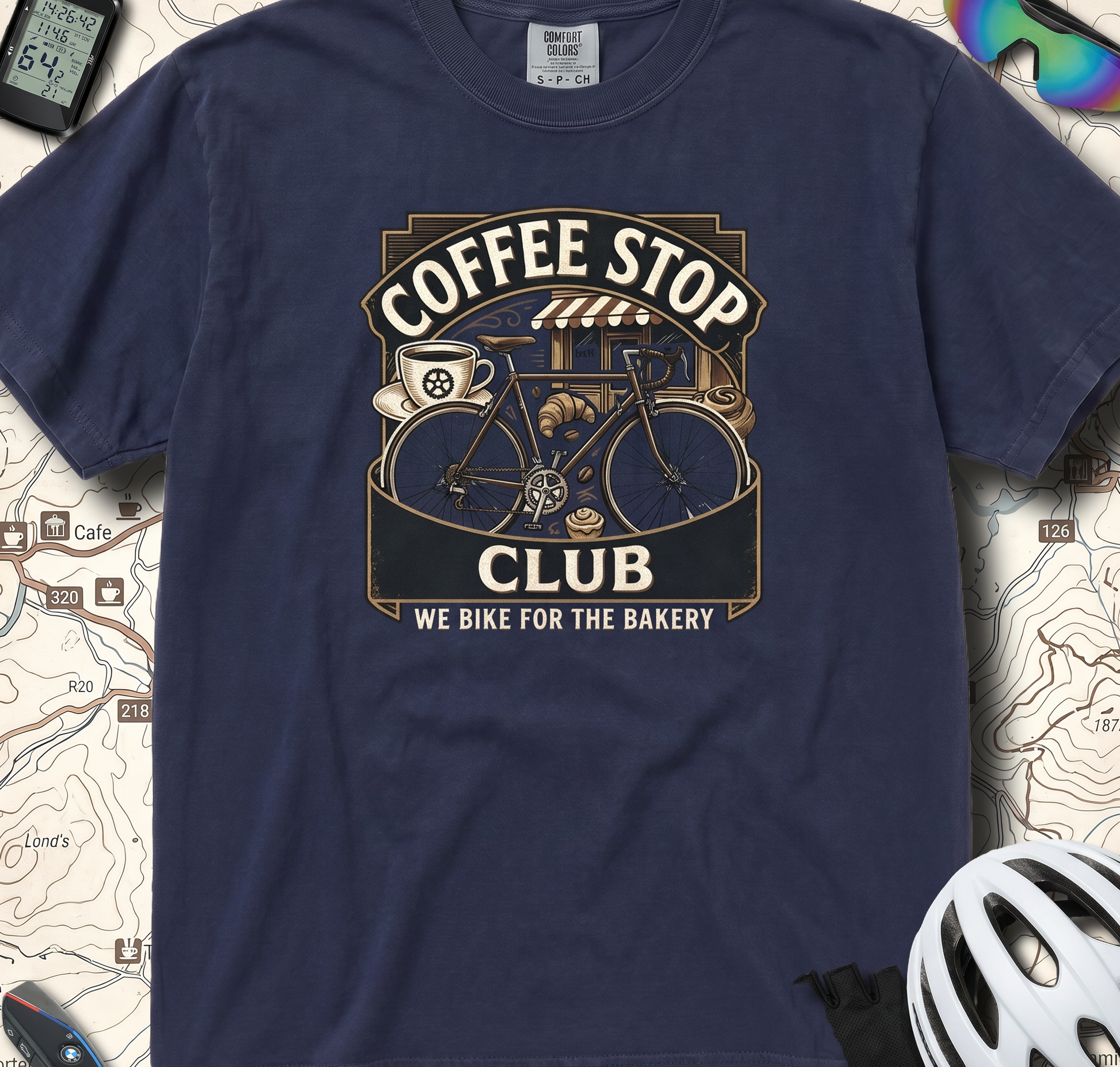 Cyclist Premium Coffee Stop Club Riders T-Shirt Comfort Colors Bicycle Ride to the Bakery Design Peloton Tee Shirt