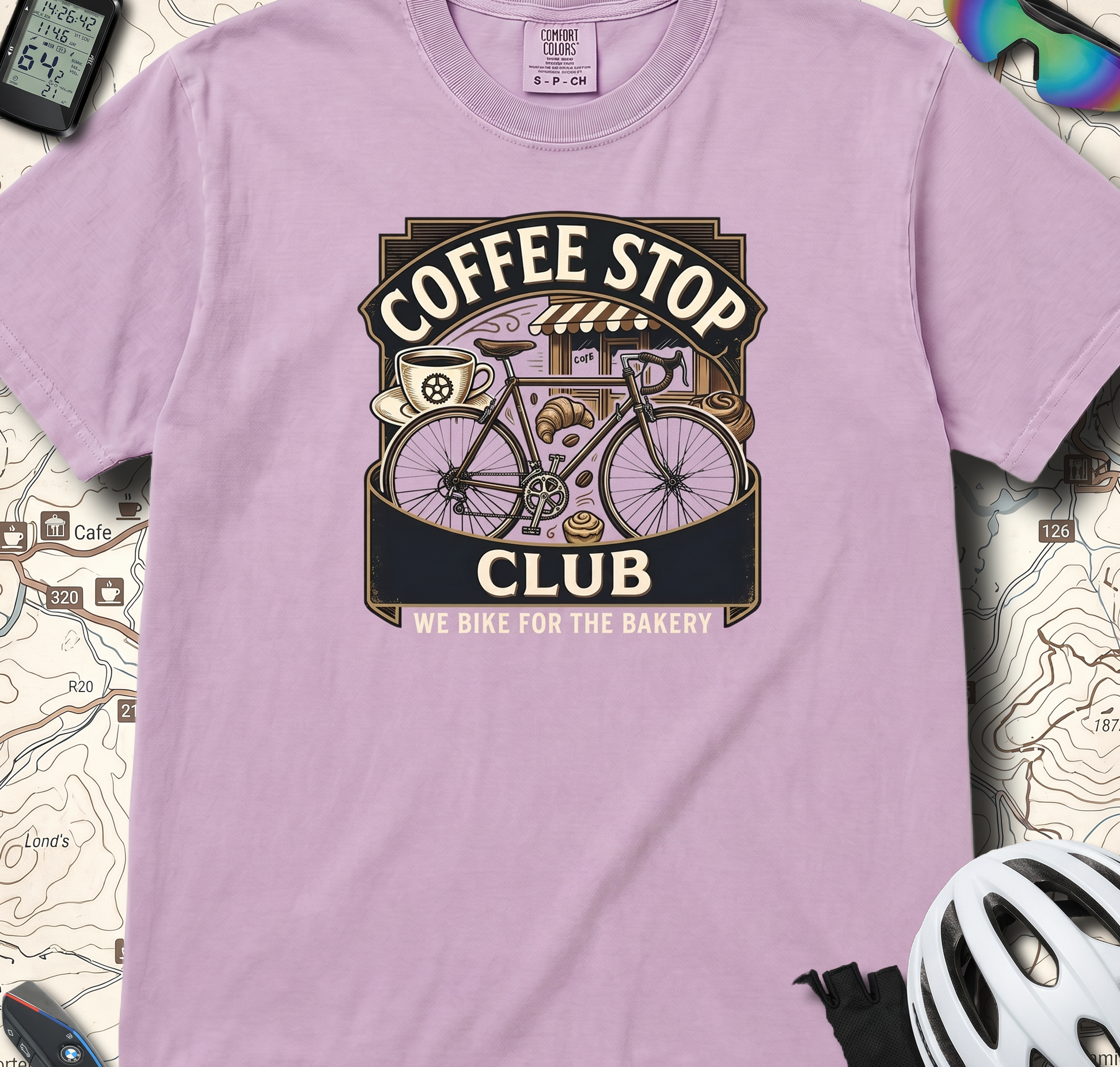 Cyclist Premium Coffee Stop Club Riders T-Shirt Comfort Colors Bicycle Ride to the Bakery Design Peloton Tee Shirt