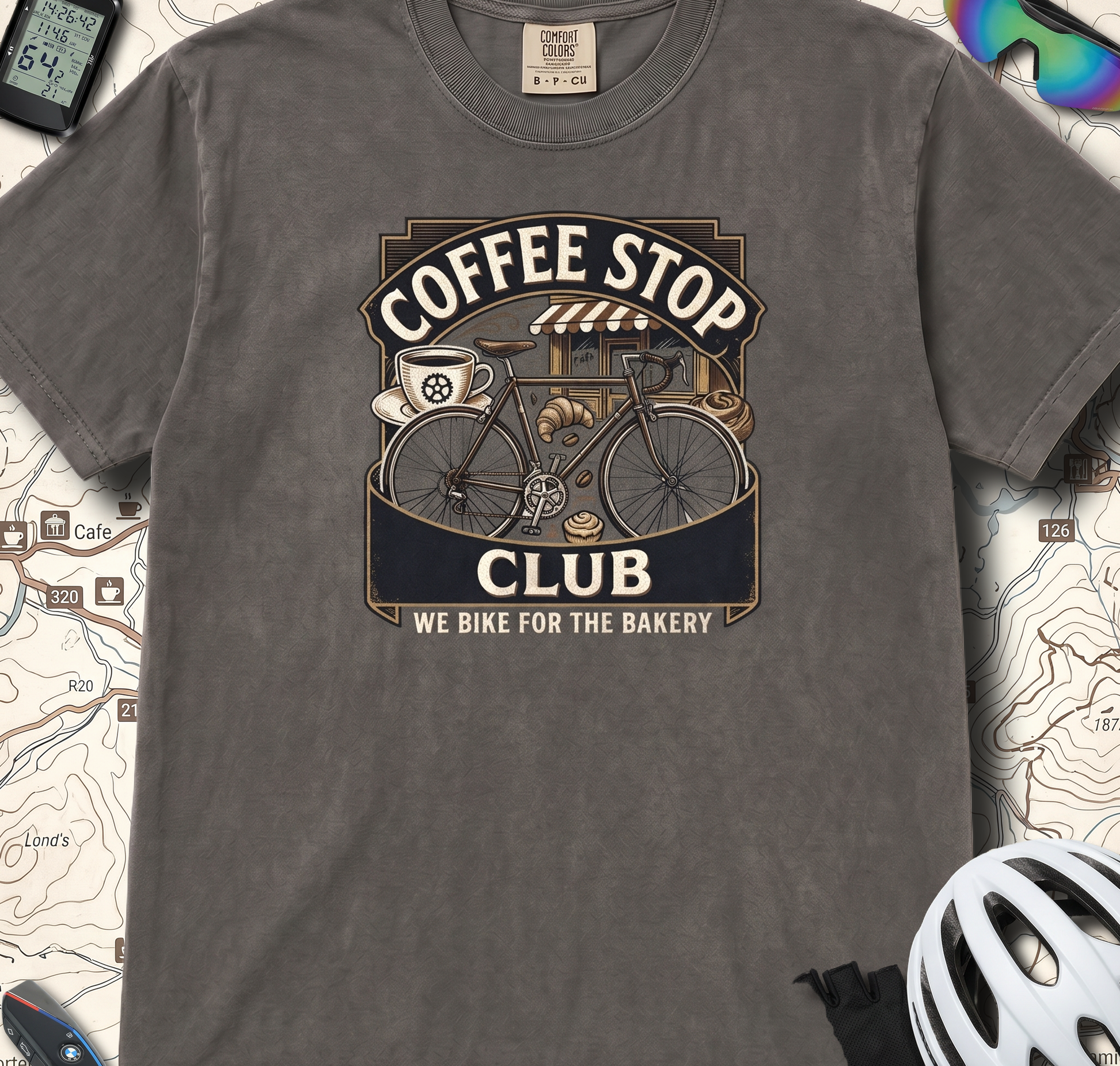 Cyclist Premium Coffee Stop Club Riders T-Shirt Comfort Colors Bicycle Ride to the Bakery Design Peloton Tee Shirt