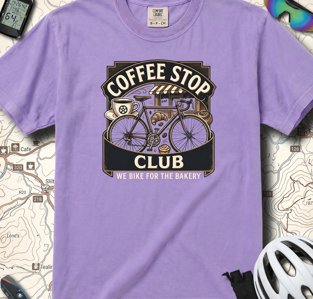 Cyclist Premium Coffee Stop Club Riders T-Shirt Comfort Colors Bicycle Ride to the Bakery Design Peloton Tee Shirt