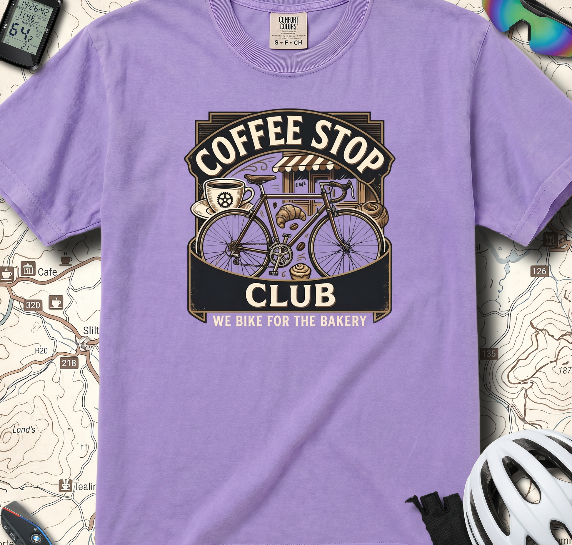 Cyclist Premium Coffee Stop Club Riders T-Shirt Comfort Colors Bicycle Ride to the Bakery Design Peloton Tee Shirt