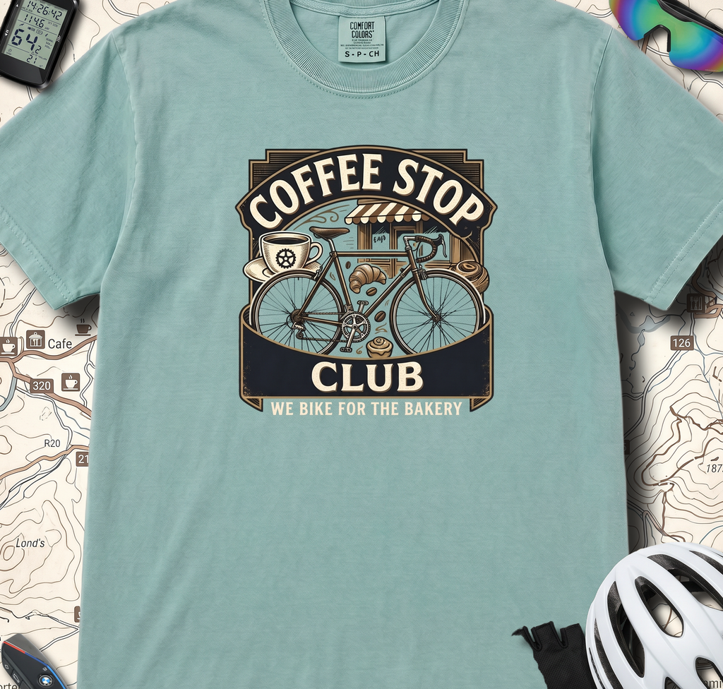 Cyclist Premium Coffee Stop Club Riders T-Shirt Comfort Colors Bicycle Ride to the Bakery Design Peloton Tee Shirt