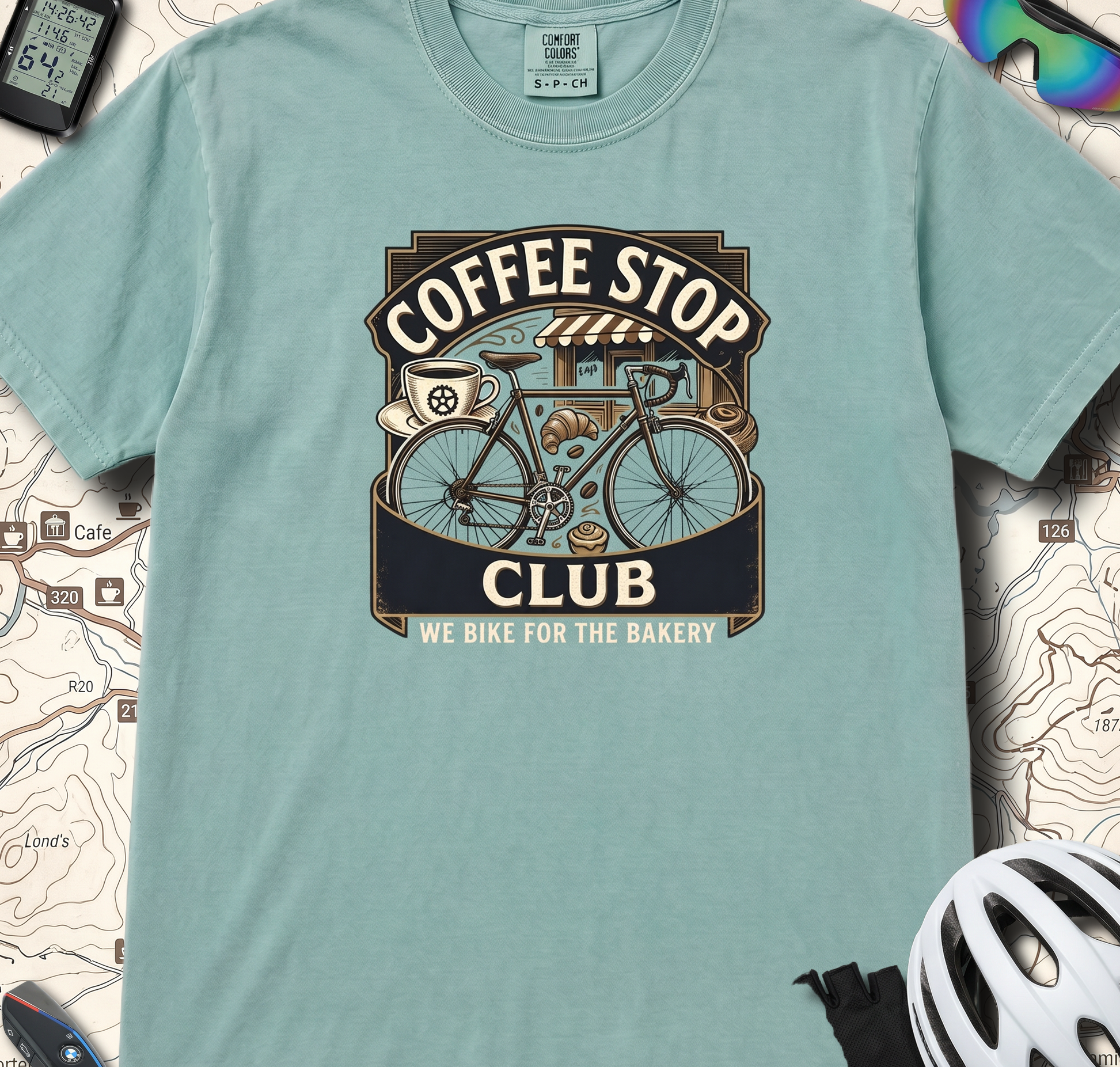 Cyclist Premium Coffee Stop Club Riders T-Shirt Comfort Colors Bicycle Ride to the Bakery Design Peloton Tee Shirt