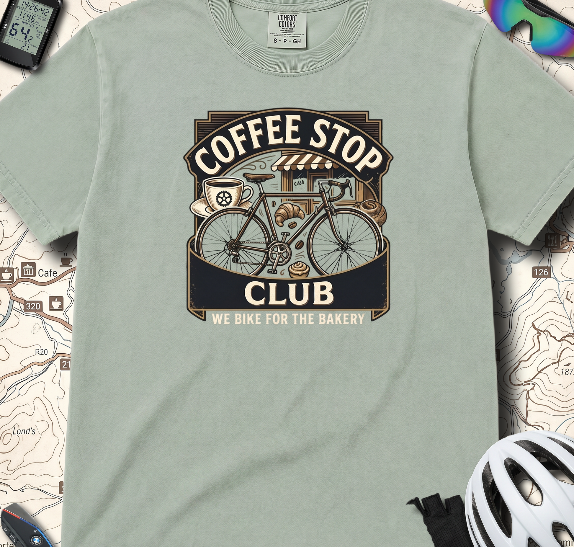 Cyclist Premium Coffee Stop Club Riders T-Shirt Comfort Colors Bicycle Ride to the Bakery Design Peloton Tee Shirt