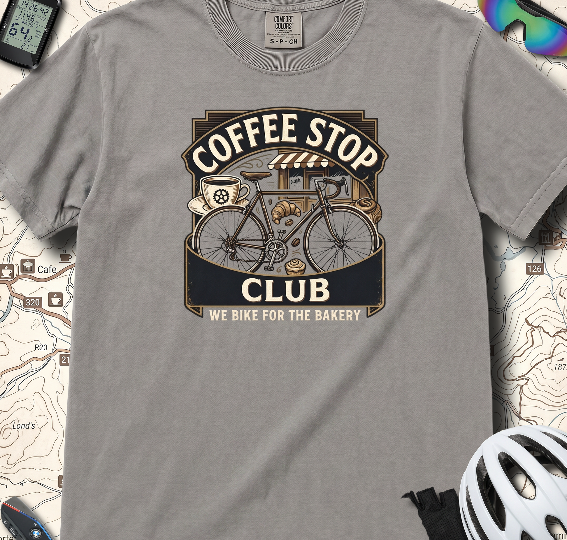 Cyclist Premium Coffee Stop Club Riders T-Shirt Comfort Colors Bicycle Ride to the Bakery Design Peloton Tee Shirt