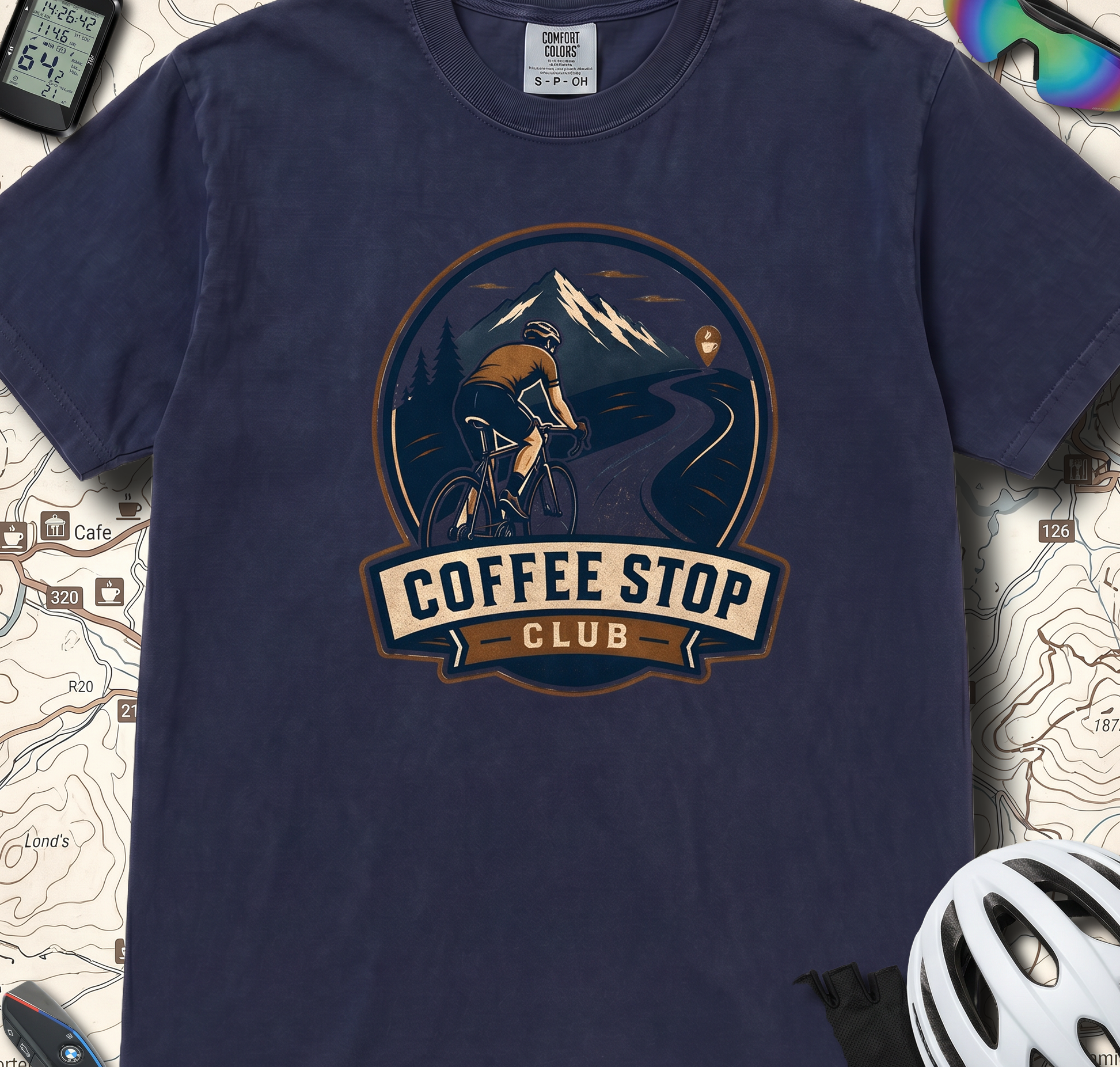 Cyclist Premium Coffee Stop Club Riders T-Shirt Comfort Colors Bicycle Ride to the Café Design Peloton Tee Shirt