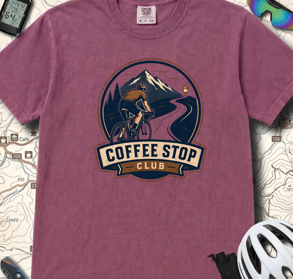 Cyclist Premium Coffee Stop Club Riders T-Shirt Comfort Colors Bicycle Ride to the Café Design Peloton Tee Shirt