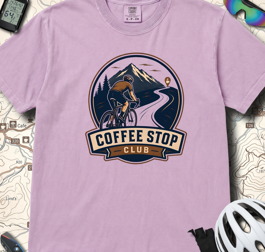 Cyclist Premium Coffee Stop Club Riders T-Shirt Comfort Colors Bicycle Ride to the Café Design Peloton Tee Shirt