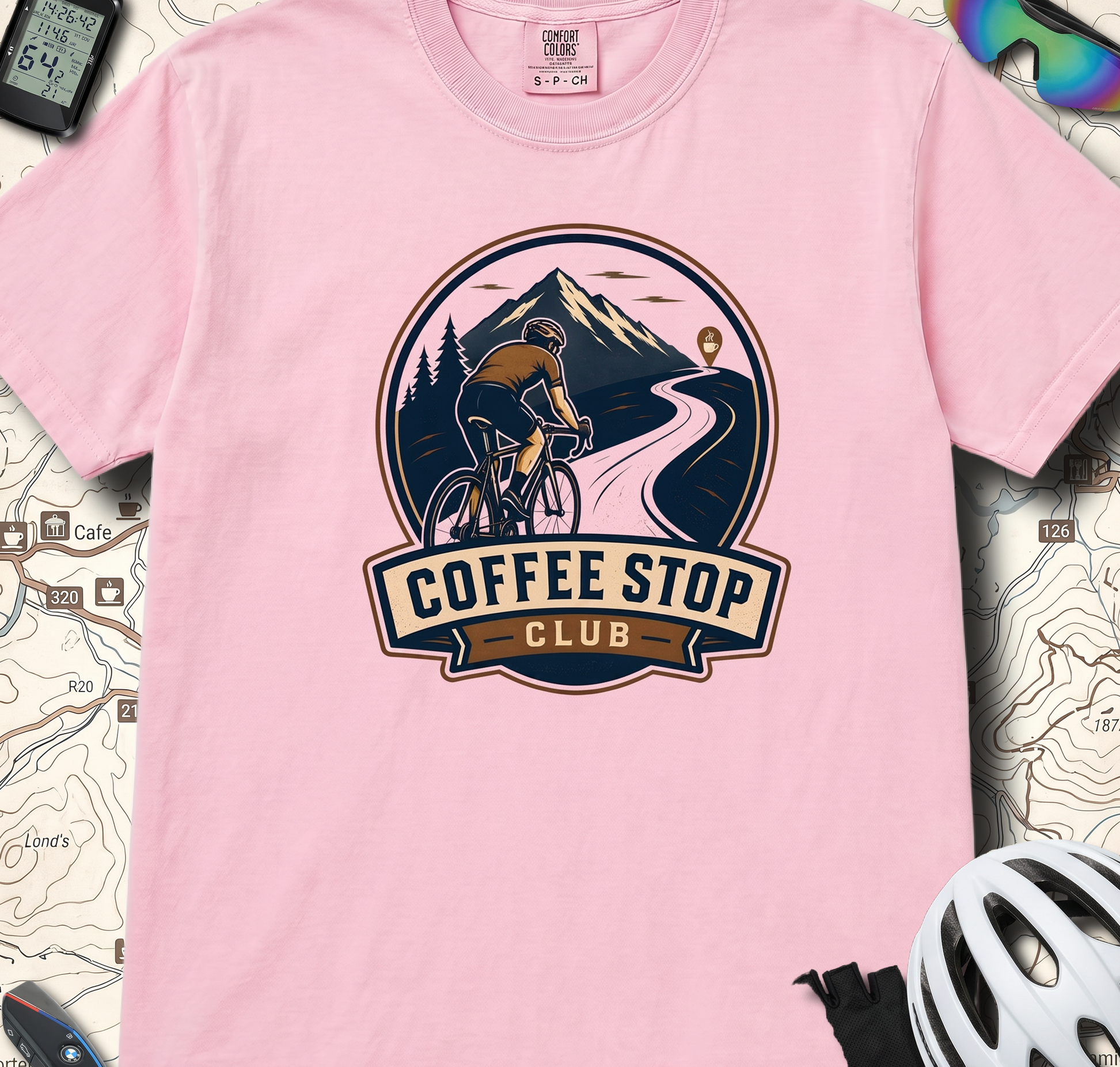 Cyclist Premium Coffee Stop Club Riders T-Shirt Comfort Colors Bicycle Ride to the Café Design Peloton Tee Shirt
