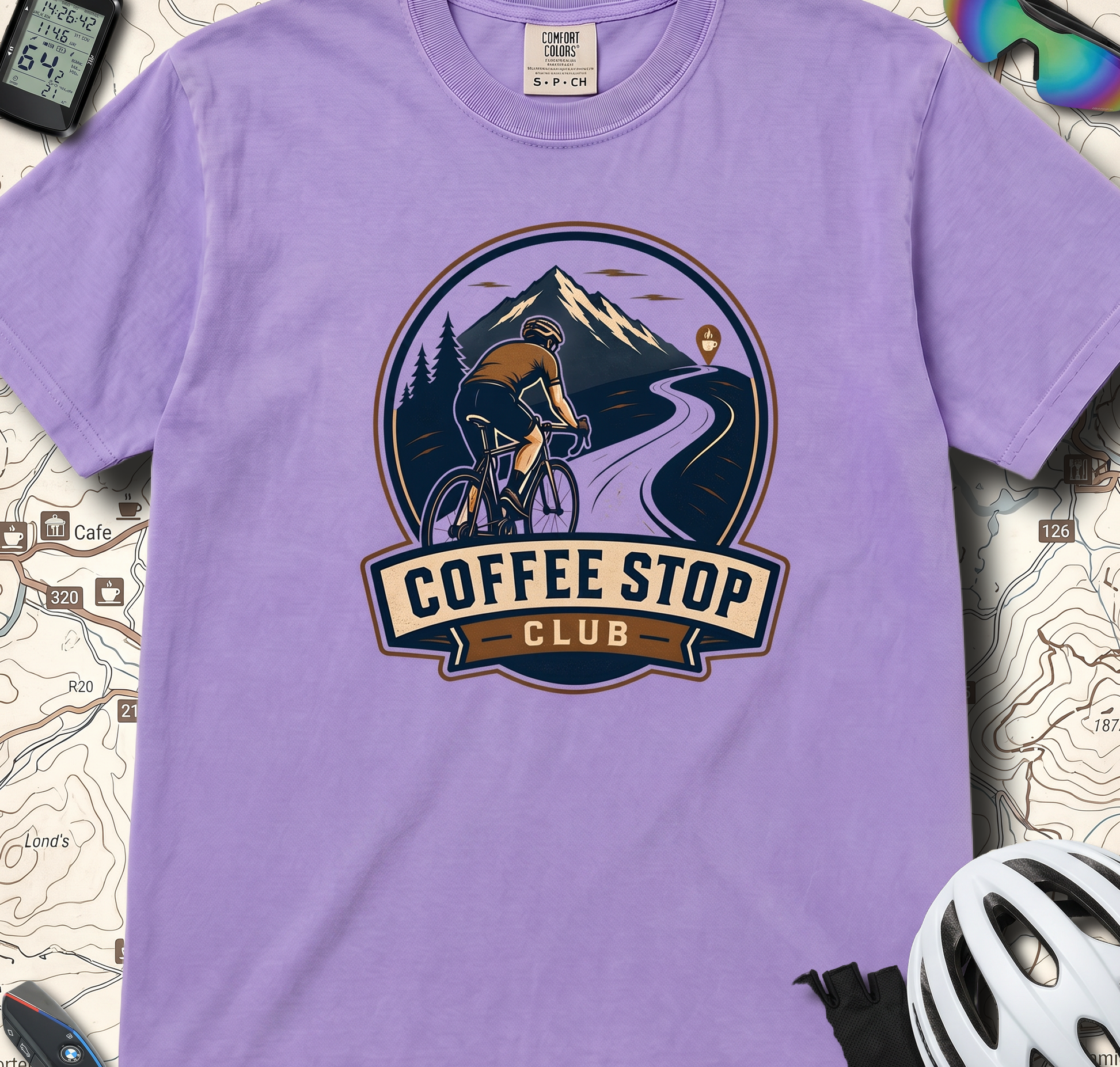 Cyclist Premium Coffee Stop Club Riders T-Shirt Comfort Colors Bicycle Ride to the Café Design Peloton Tee Shirt