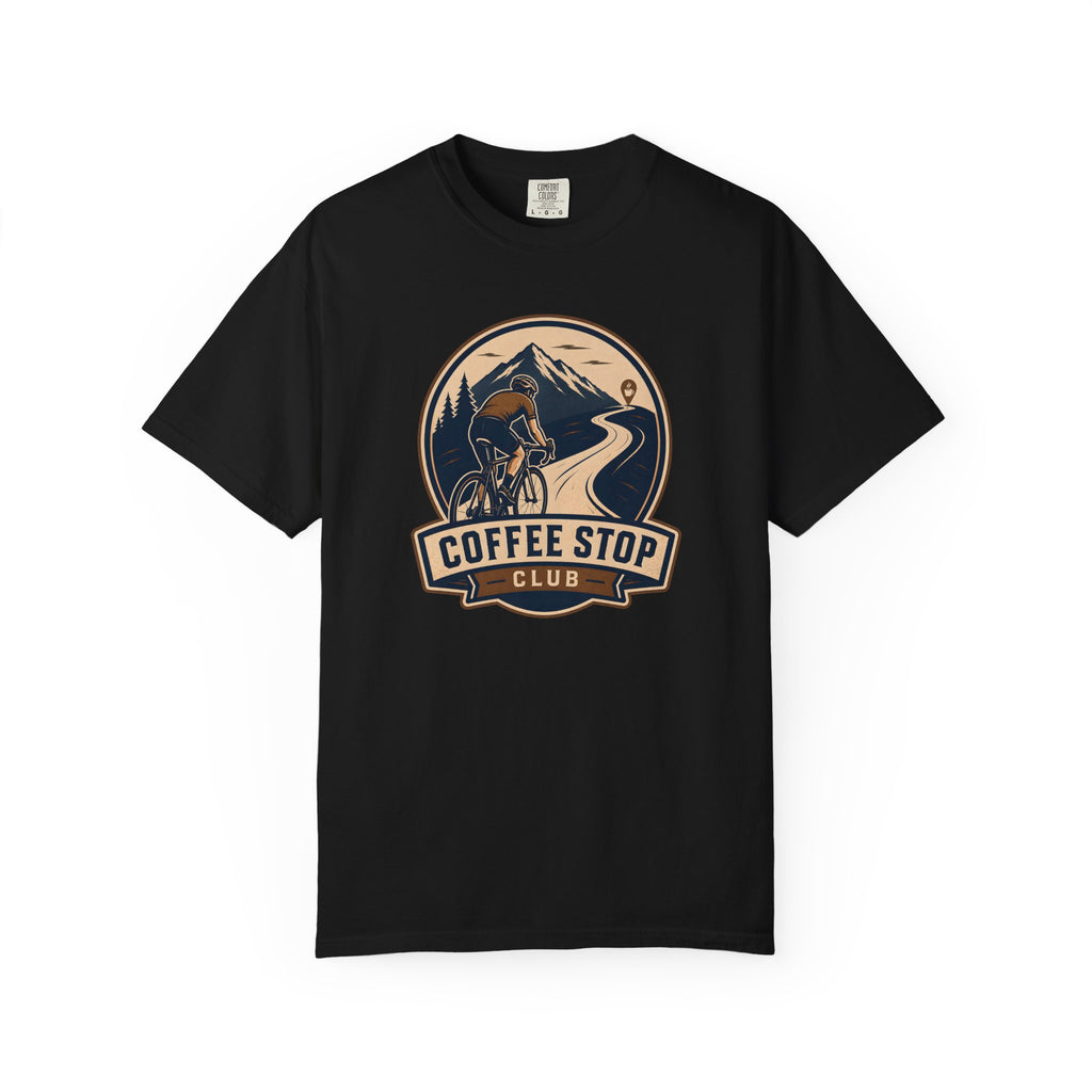 Cyclist Premium Coffee Stop Club Riders T-Shirt Comfort Colors Bicycle Ride to the Café Design Peloton Tee Shirt