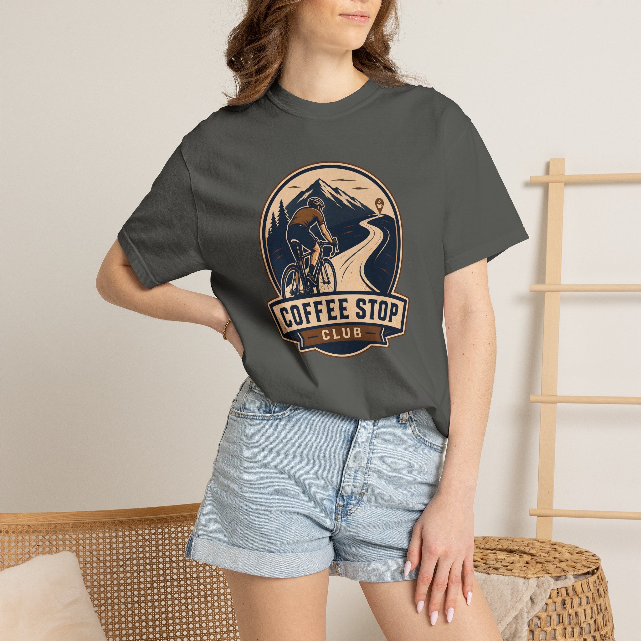 Cyclist Premium Coffee Stop Club Riders T-Shirt Comfort Colors Bicycle Ride to the Café Design Peloton Tee Shirt