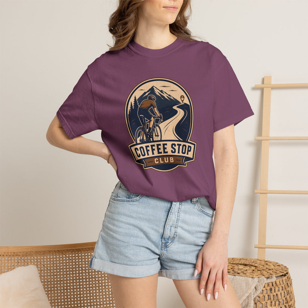 Cyclist Premium Coffee Stop Club Riders T-Shirt Comfort Colors Bicycle Ride to the Café Design Peloton Tee Shirt