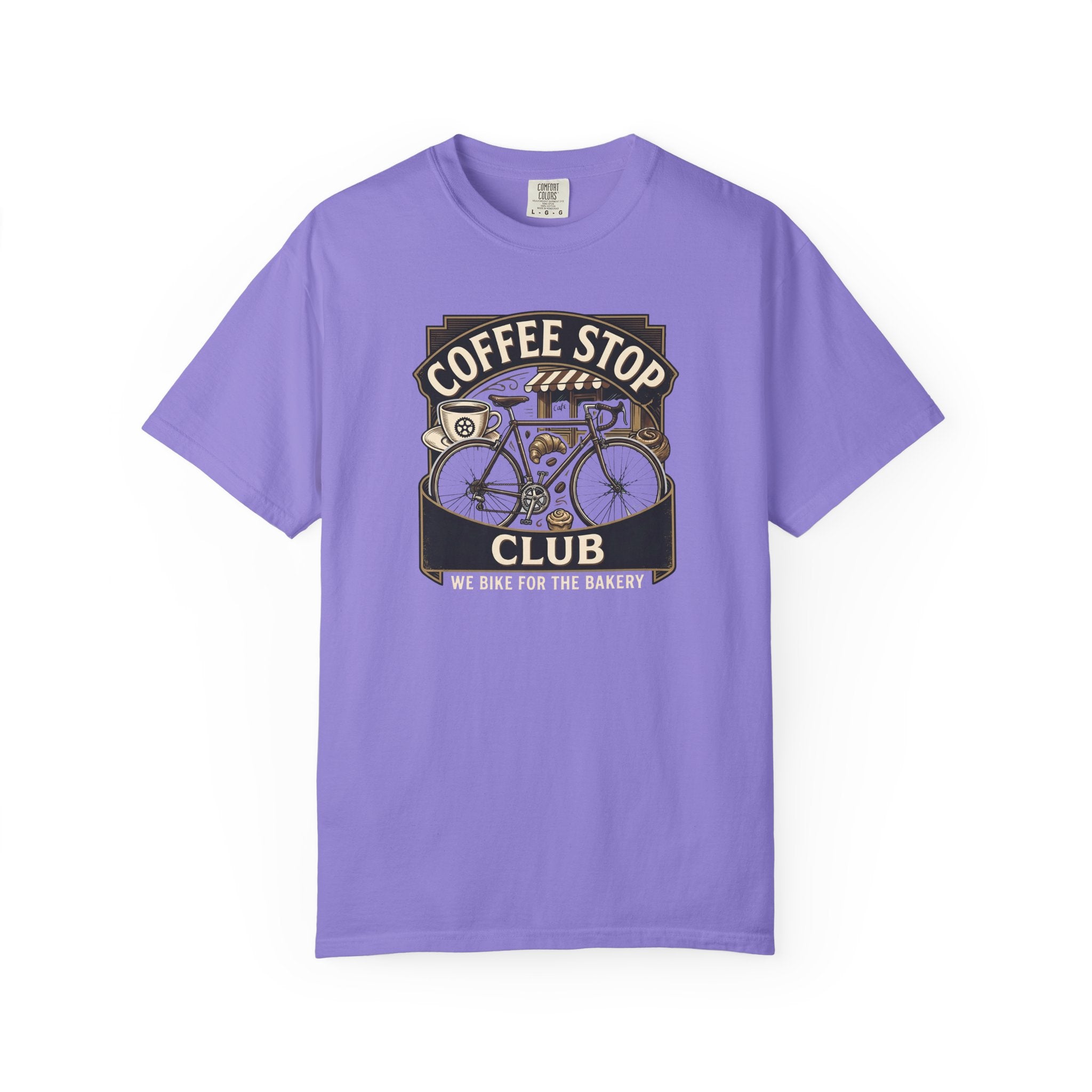 Cyclist Premium Coffee Stop Club Riders T-Shirt Comfort Colors Bicycle Ride to the Bakery Design Peloton Tee Shirt