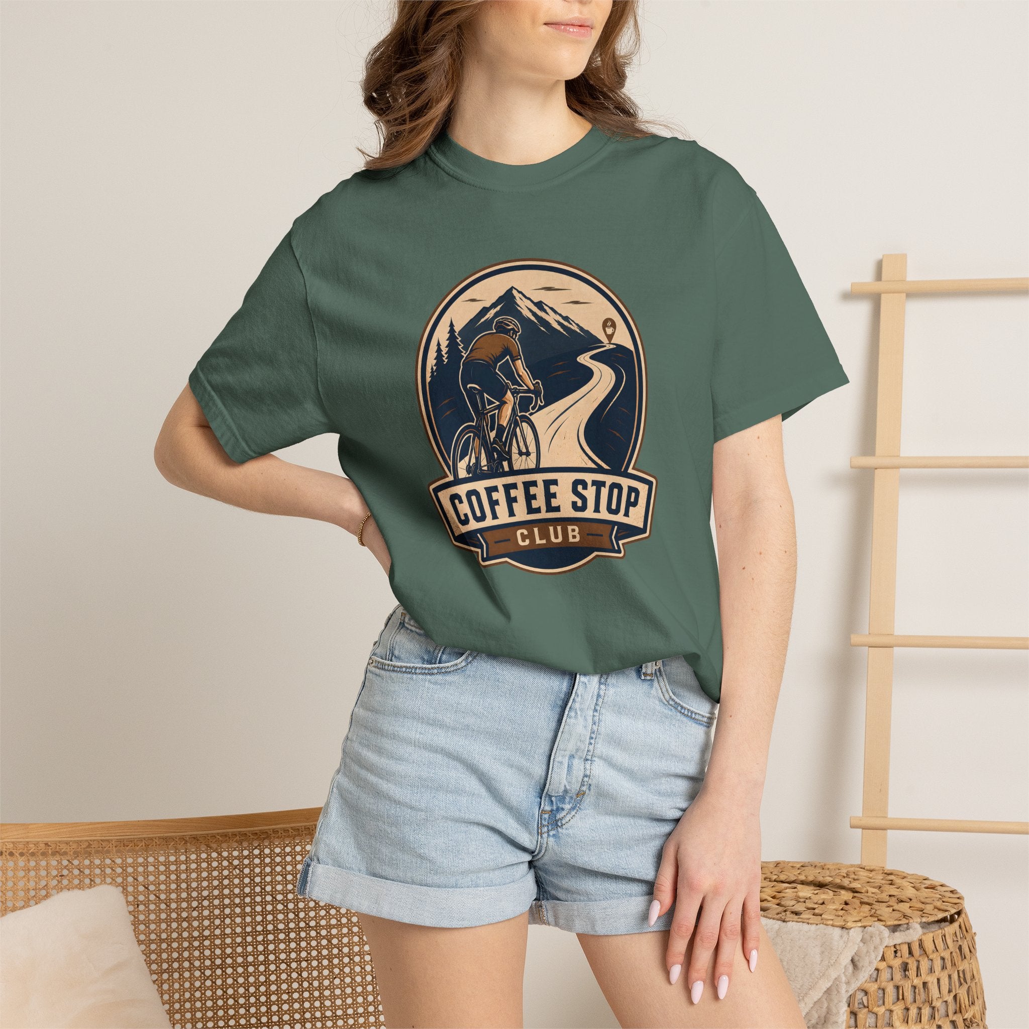 Cyclist Premium Coffee Stop Club Riders T-Shirt Comfort Colors Bicycle Ride to the Café Design Peloton Tee Shirt