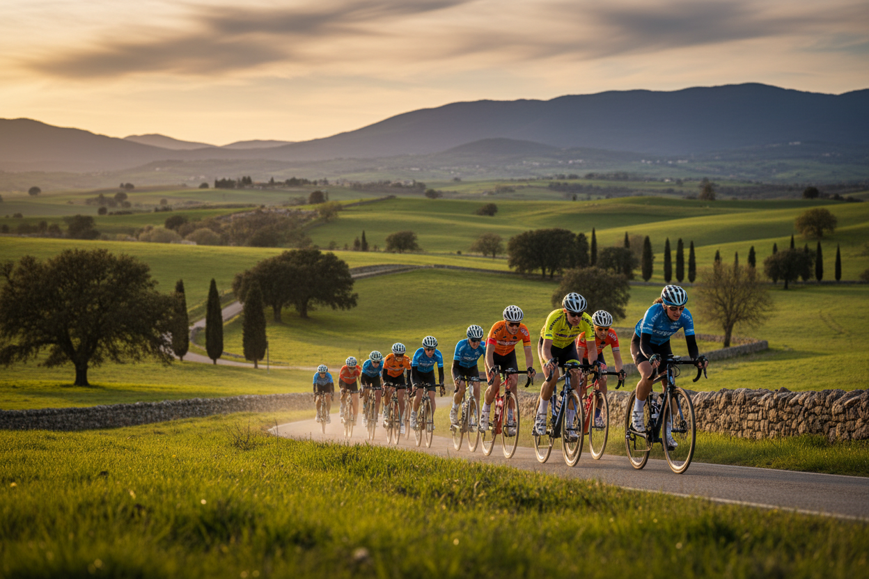 Group of weekend cyclists on scenic route