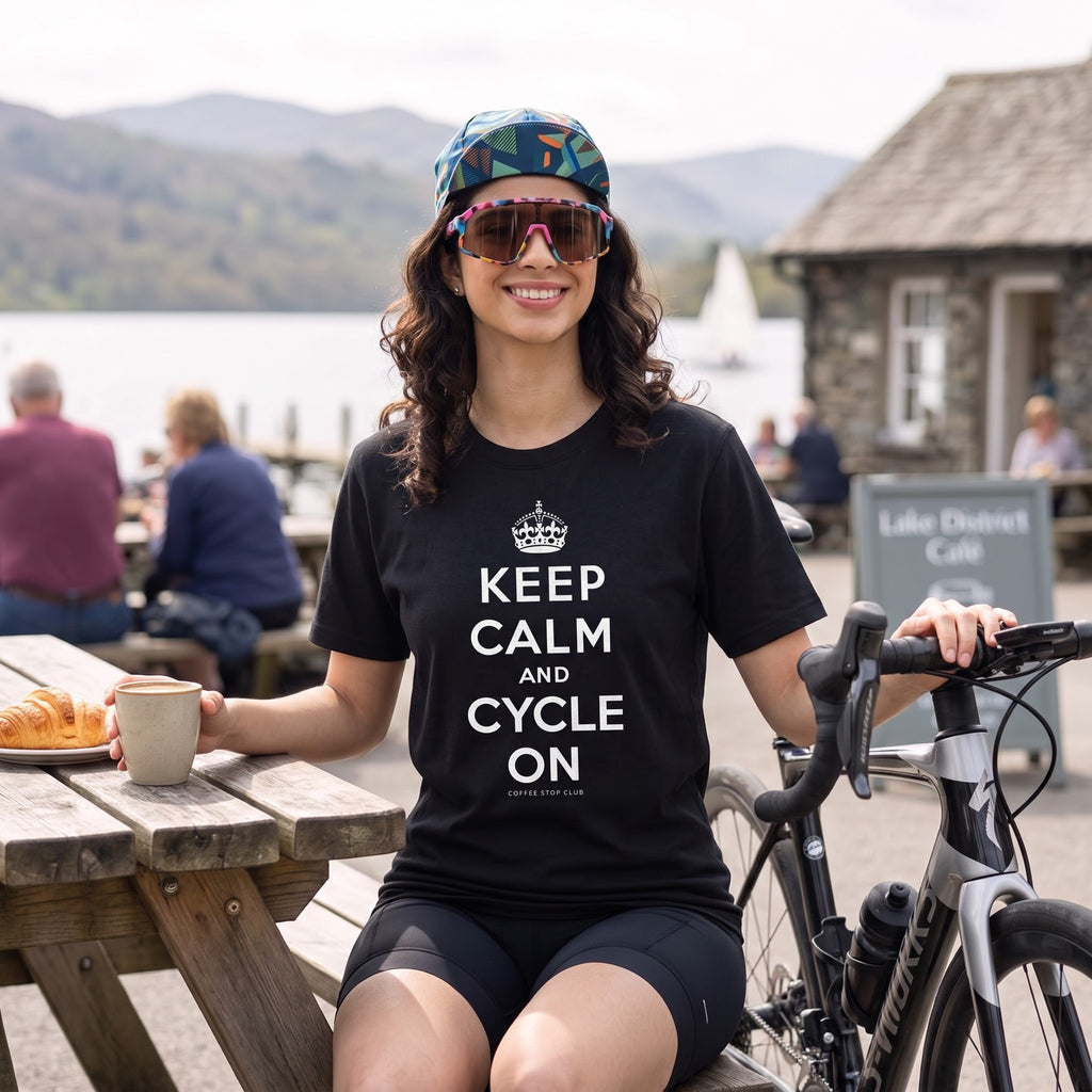 Keep Calm and Cycle On T-Shirt — Black lifestyle