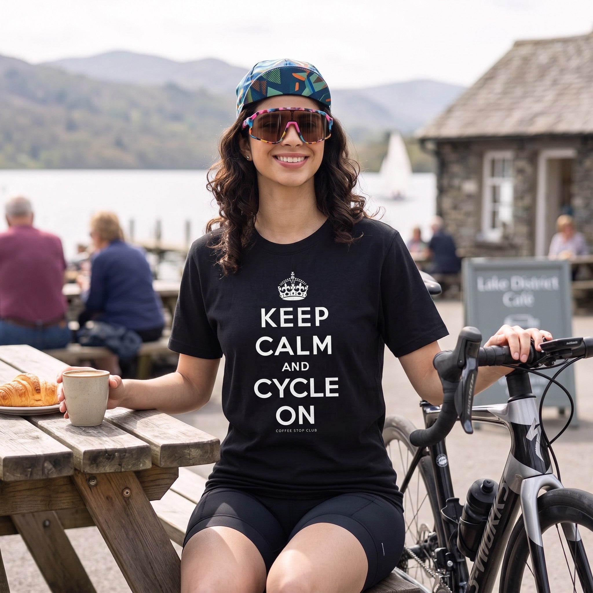 Keep Calm and Cycle On T-Shirt — Black lifestyle
