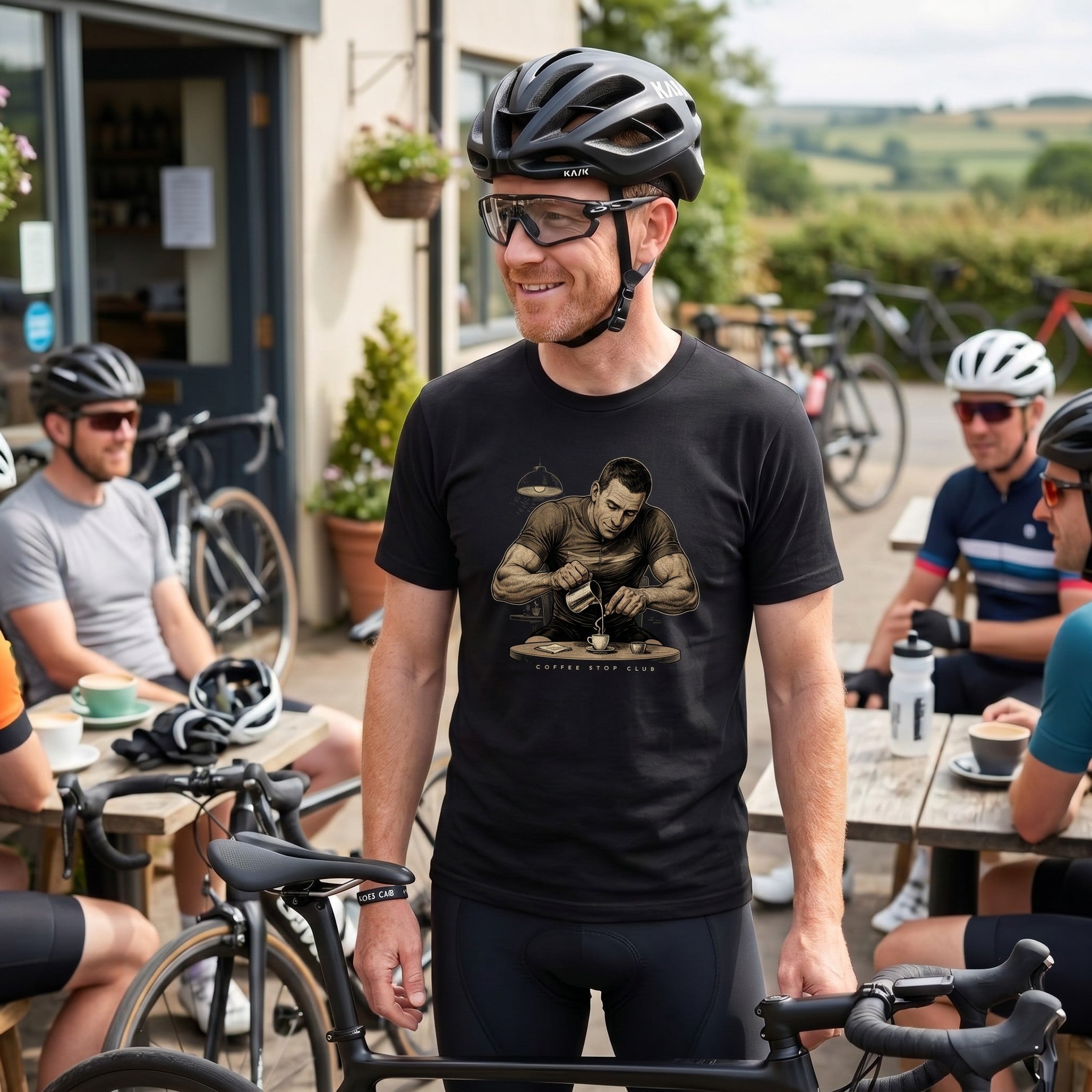 Espresso Stop Cycling T-Shirt — Black lifestyle