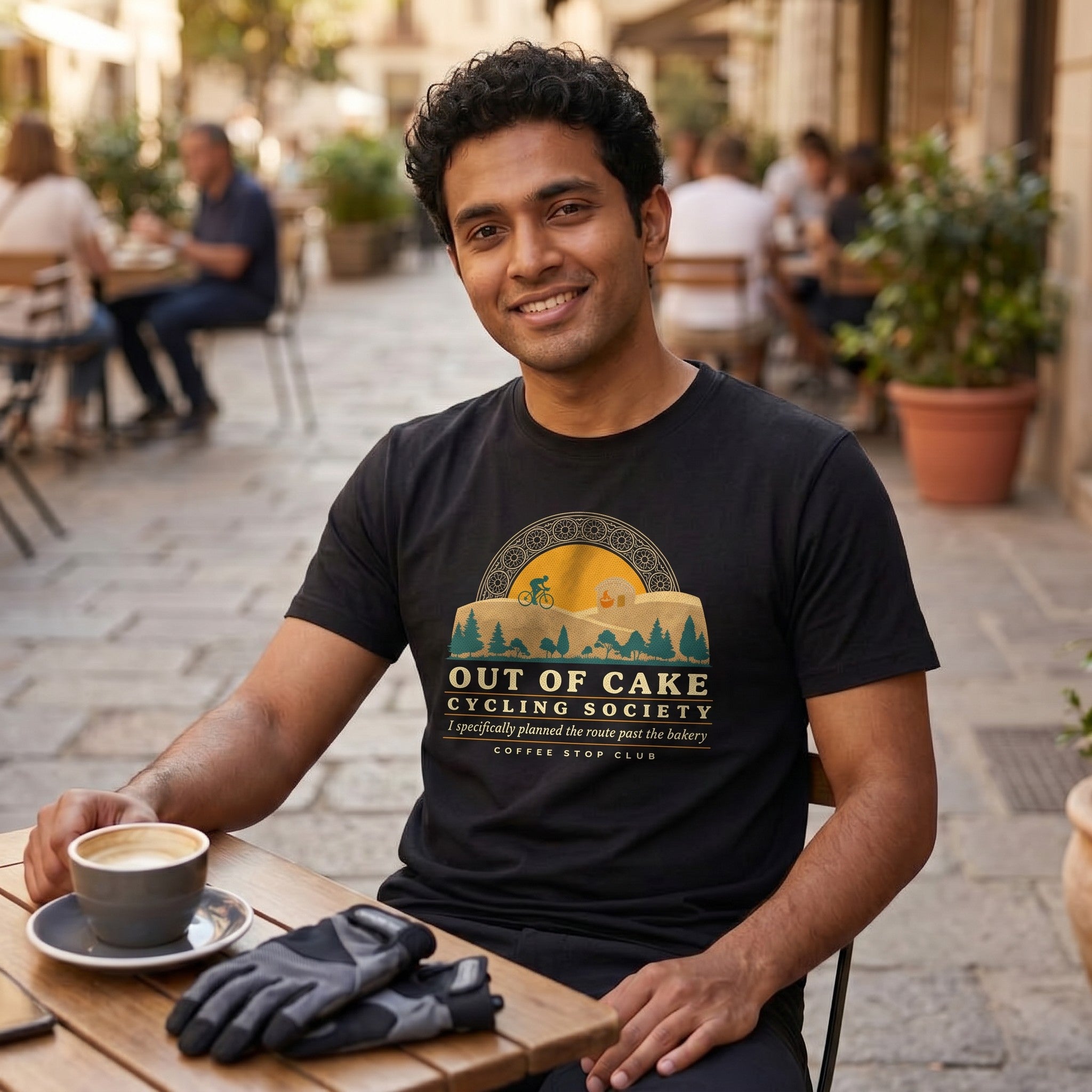 Out of Cake Cycling T-Shirt — Black lifestyle