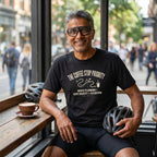 Coffee Stop Priority Cyclist T-Shirt — Black lifestyle