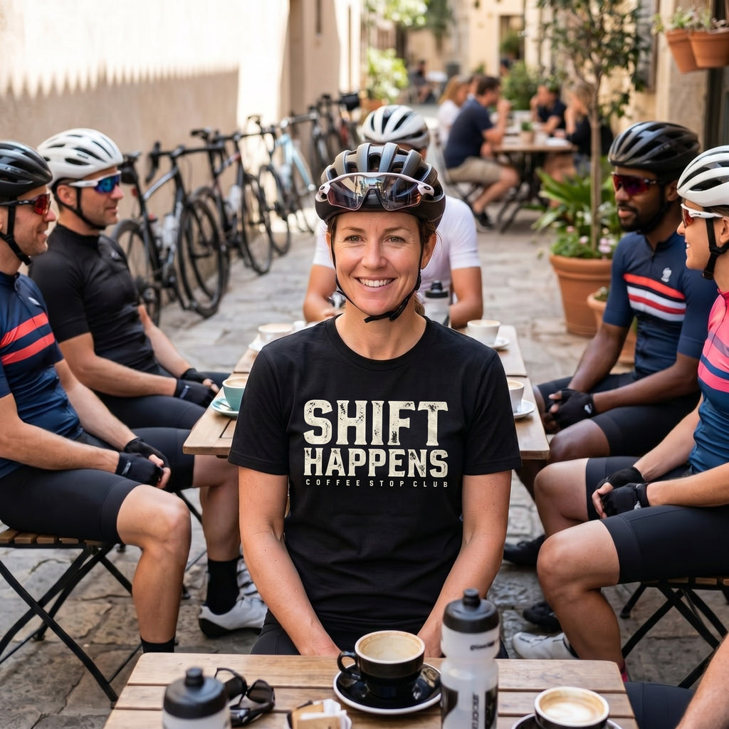 Shift Happens Cycling T-Shirt — Black lifestyle