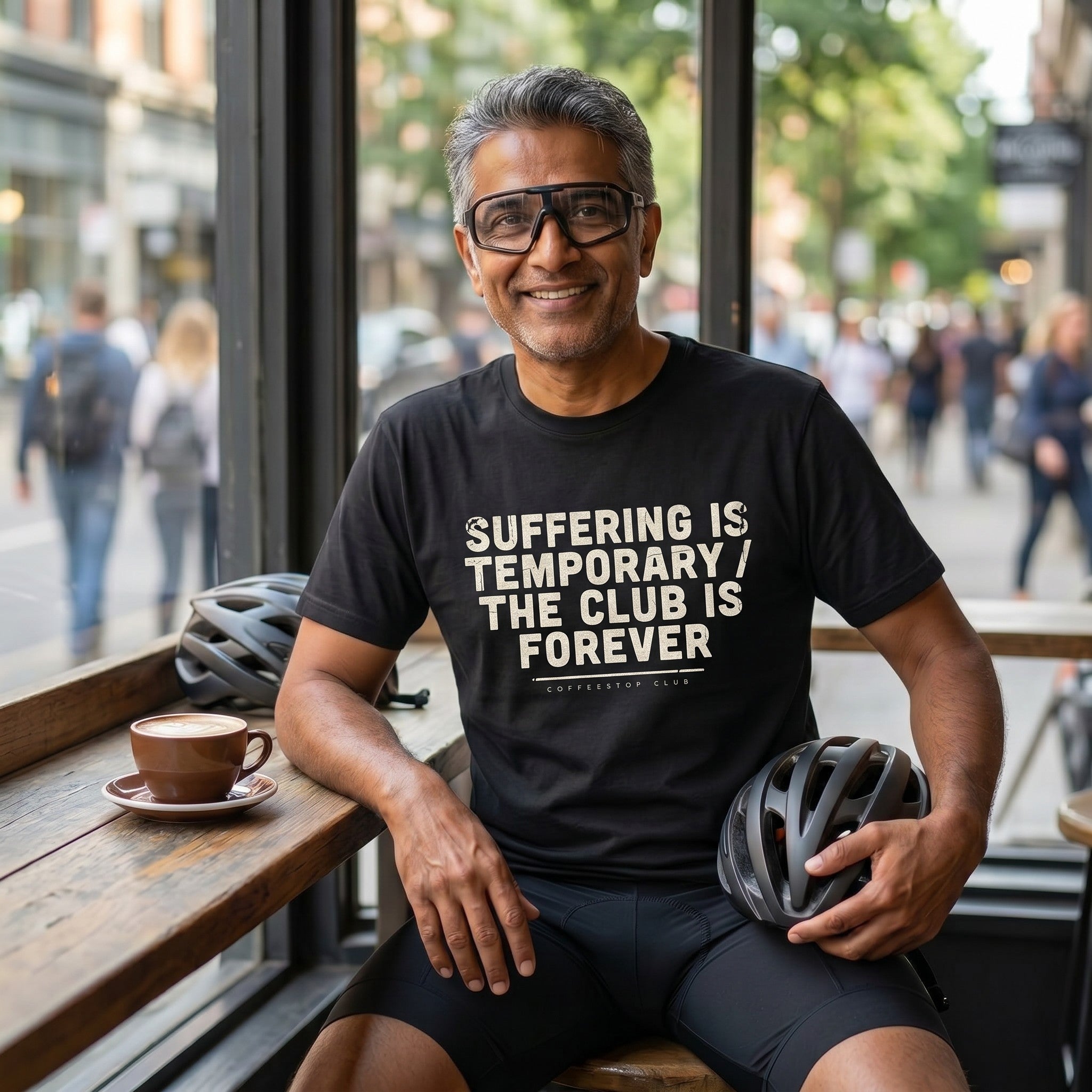 Suffering is Temporary Cycling T‑Shirt — Black lifestyle