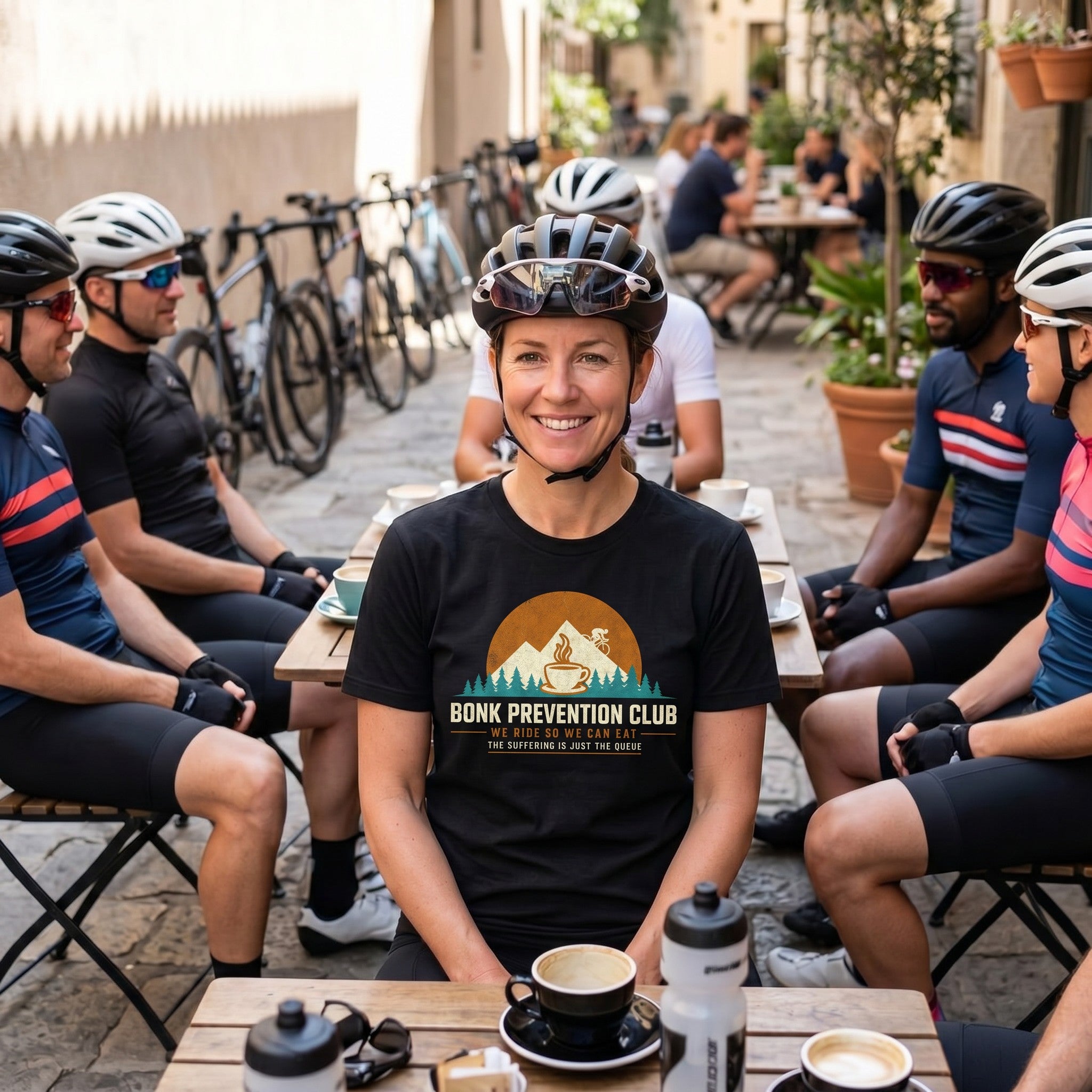 Bonk Prevention Cycling T-Shirt — Black lifestyle