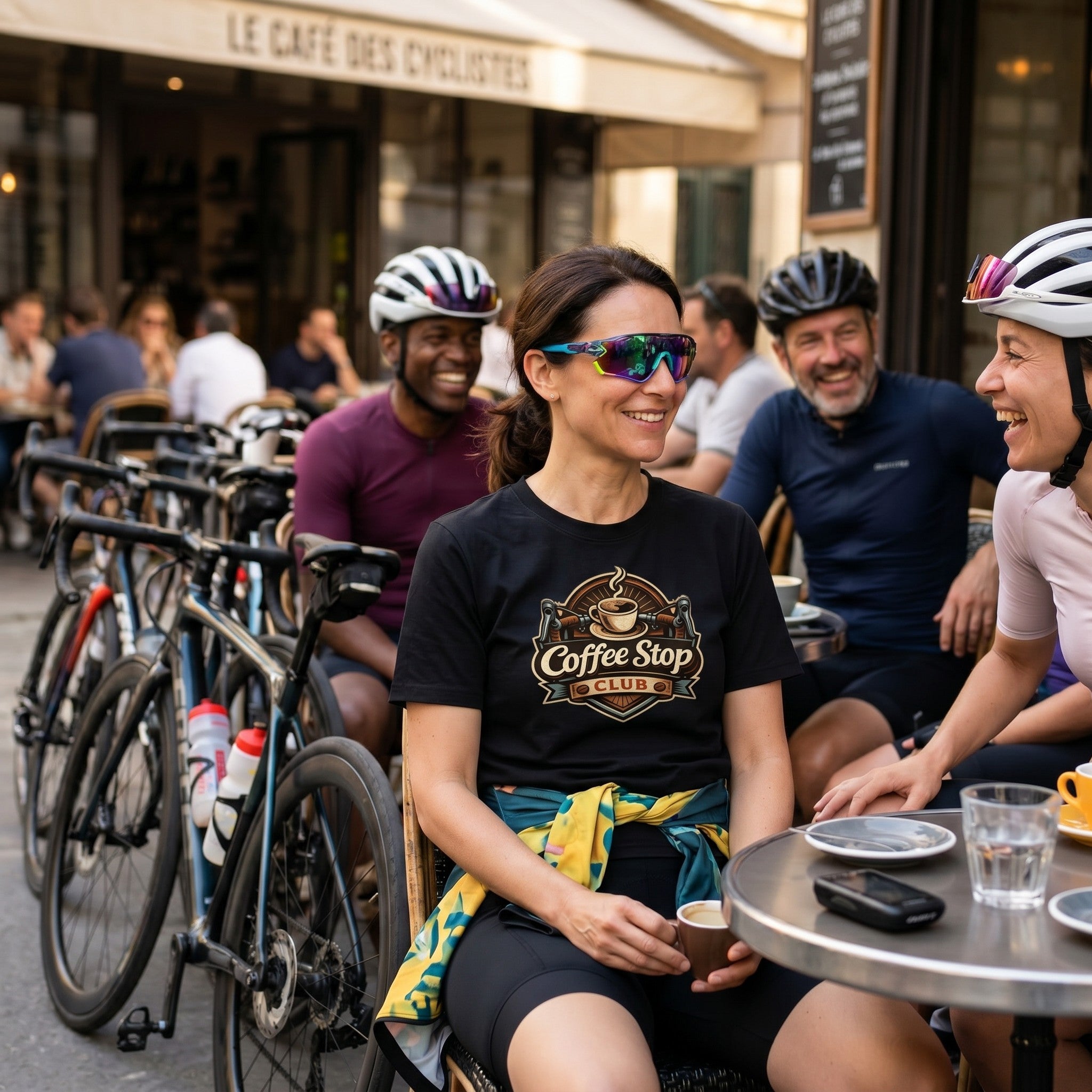 Vintage Coffee Stop Club T‑Shirt — Black lifestyle
