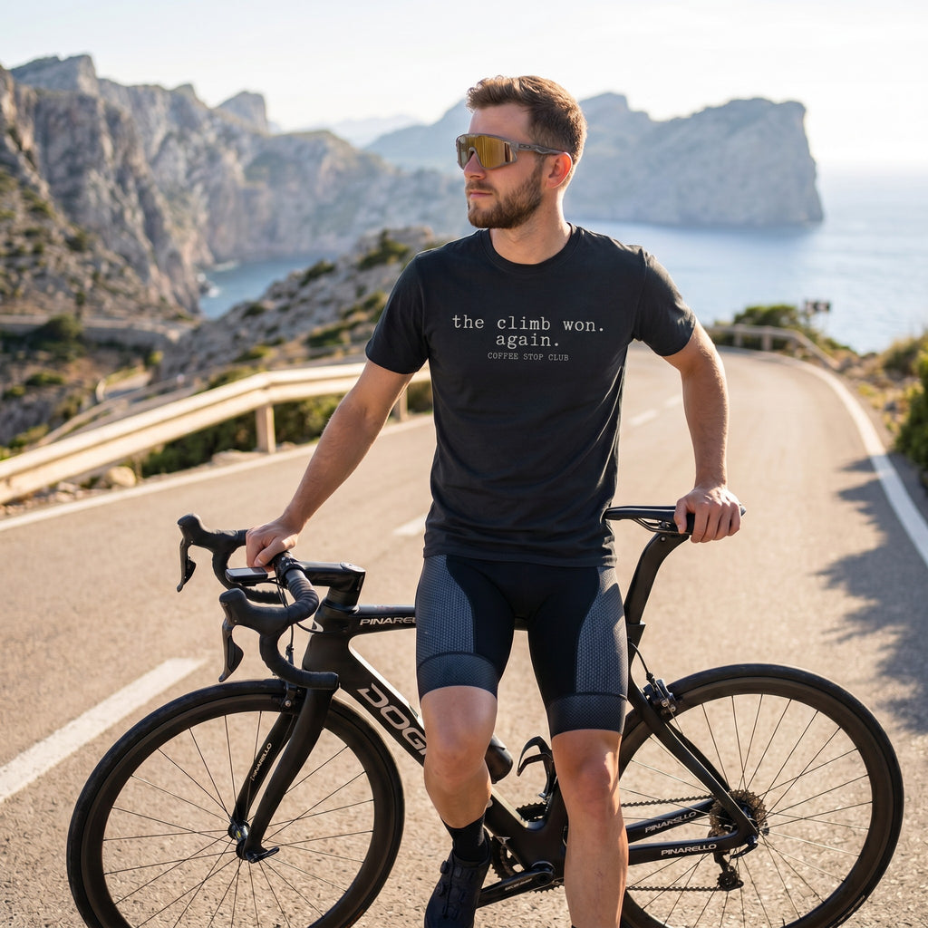 The Climb Won Cycling T‑Shirt — Black lifestyle