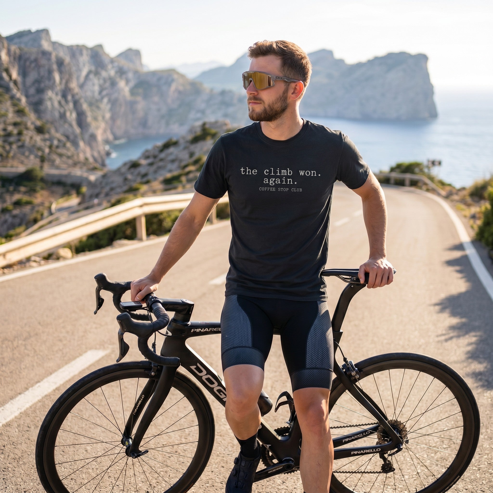The Climb Won Cycling T‑Shirt — Black lifestyle