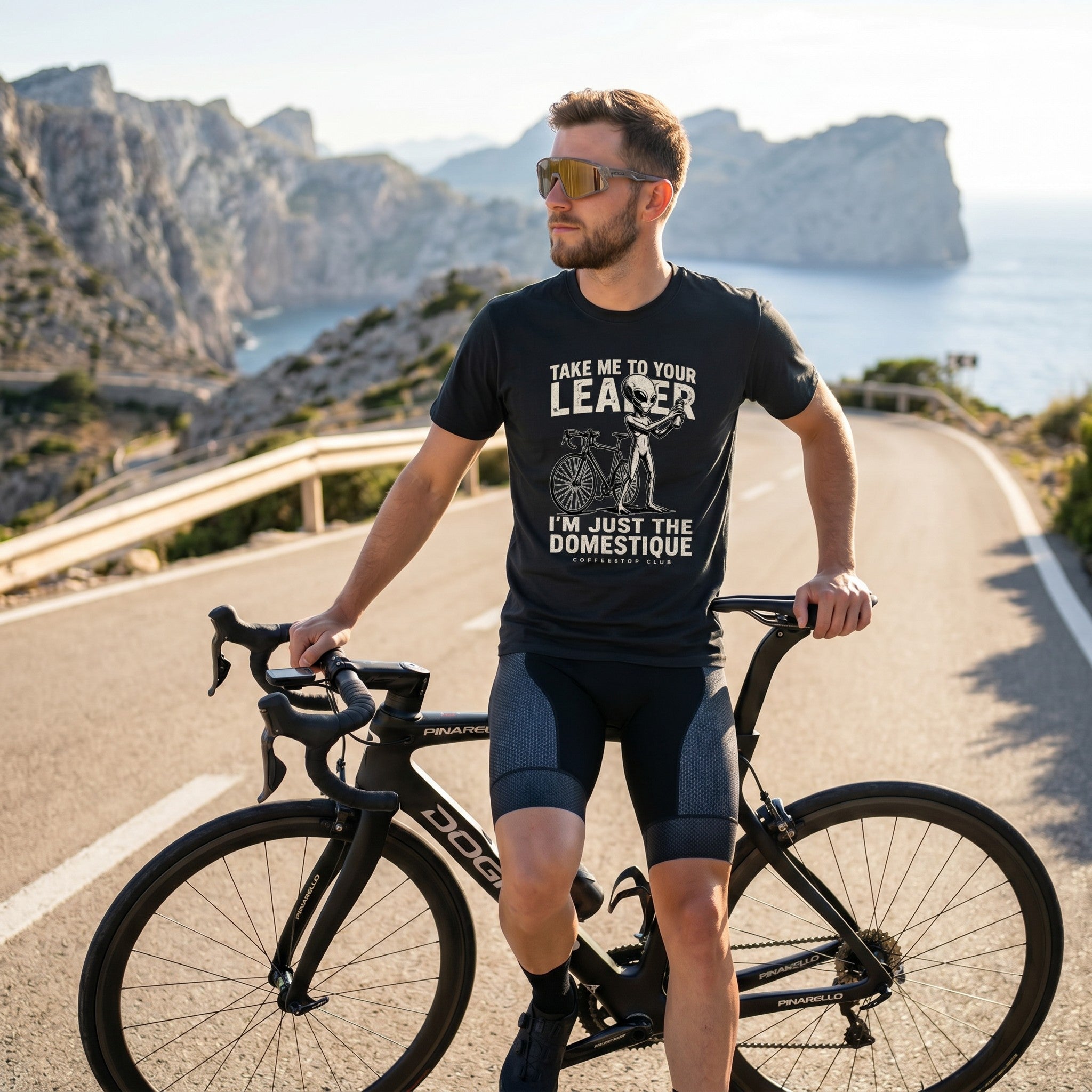 Domestique Alien Cycling T-Shirt — Black lifestyle