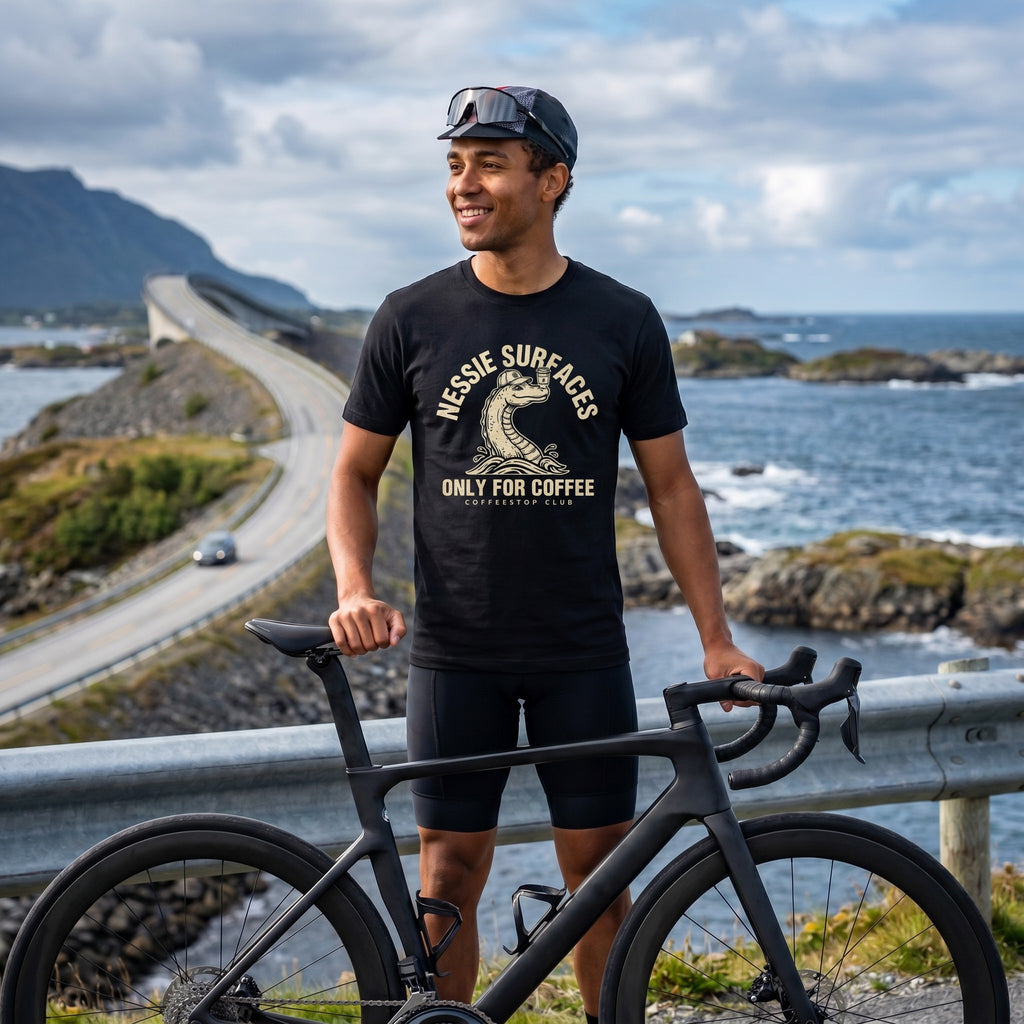 Nessie Surfaces Cycling T-Shirt — Black lifestyle