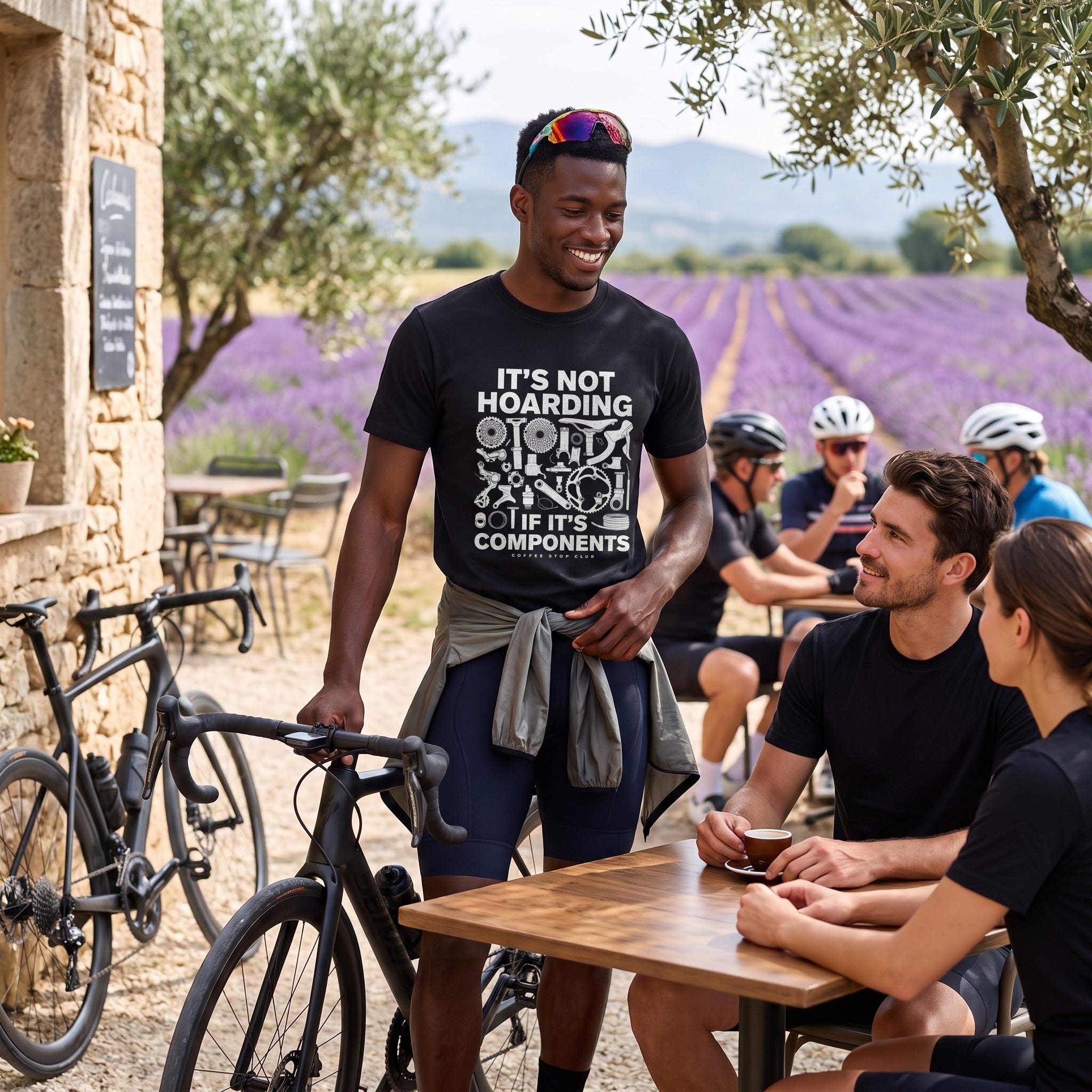 It's Not Hoarding Cycling T-Shirt — Black lifestyle