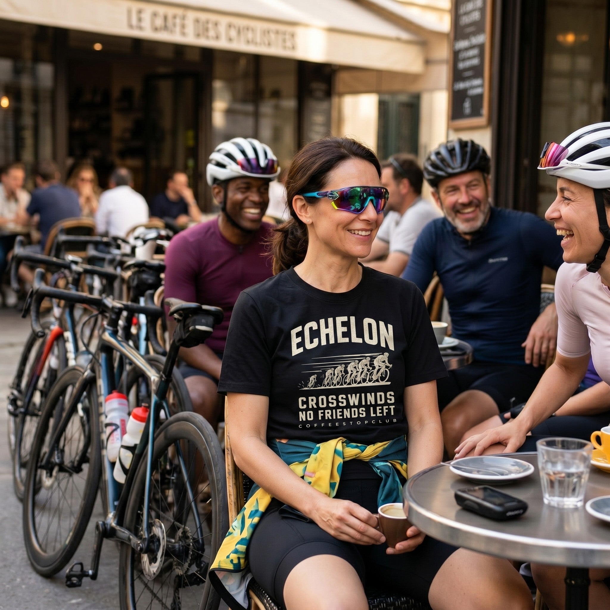 Crosswinds & No Friends Cycling T-Shirt — Black lifestyle