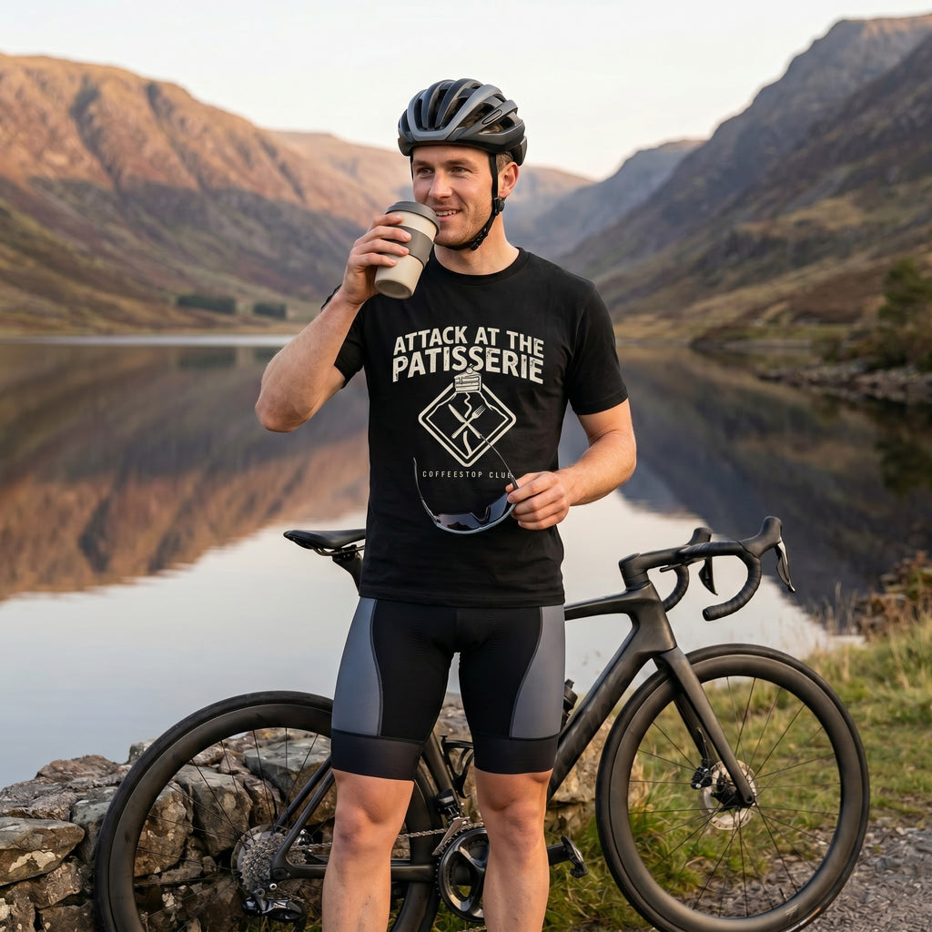 Attack at the Patisserie Cycling T-Shirt — Black lifestyle