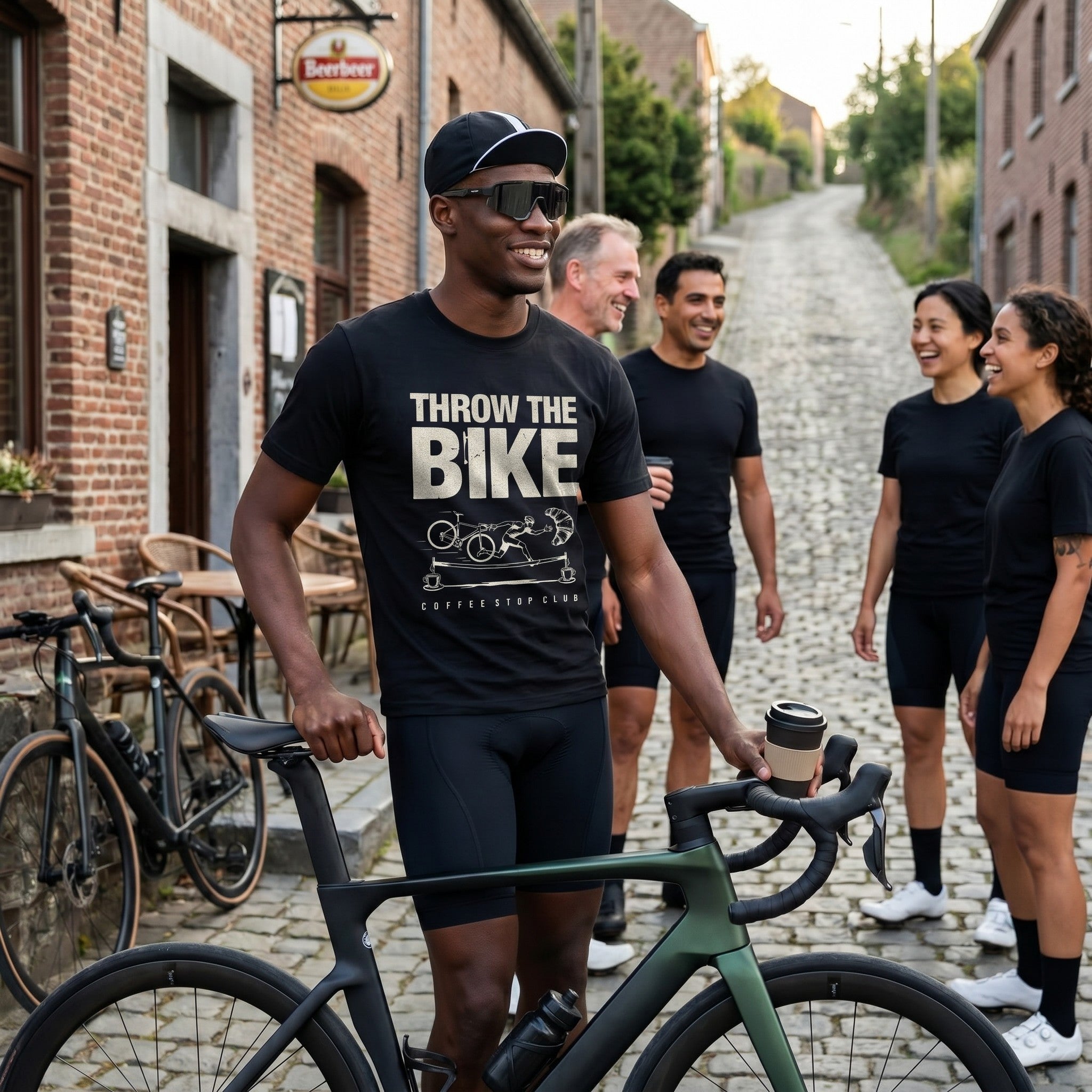 Throw The Bike Cycling T-Shirt — Black lifestyle