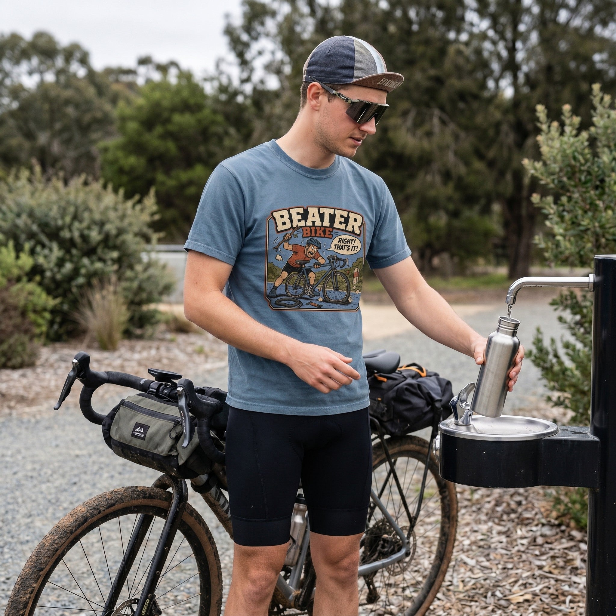 Beater Bike Comic T‑Shirt — Blue Jean lifestyle