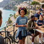 Coffee Stop Priority Cyclist T-Shirt — Blue Jean lifestyle
