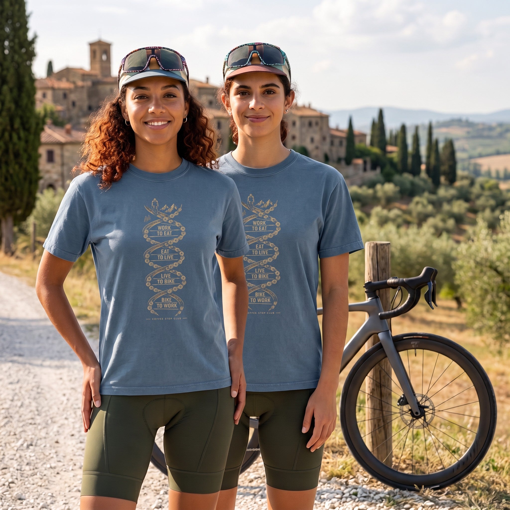Live to Bike Cycling T‑Shirt — Blue Jean lifestyle