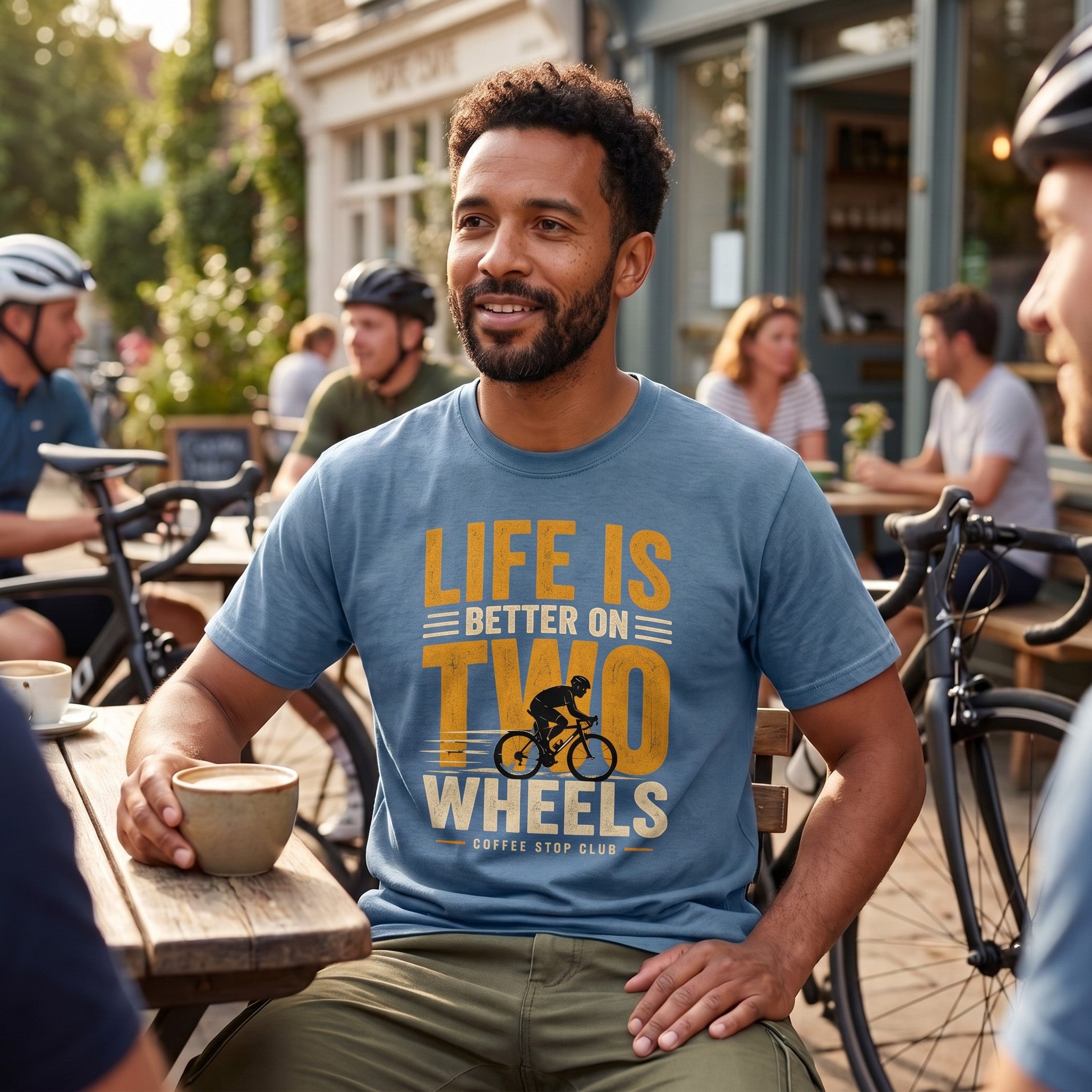 Life Is Better On Two Wheels Cycling T-Shirt — Blue Jean lifestyle