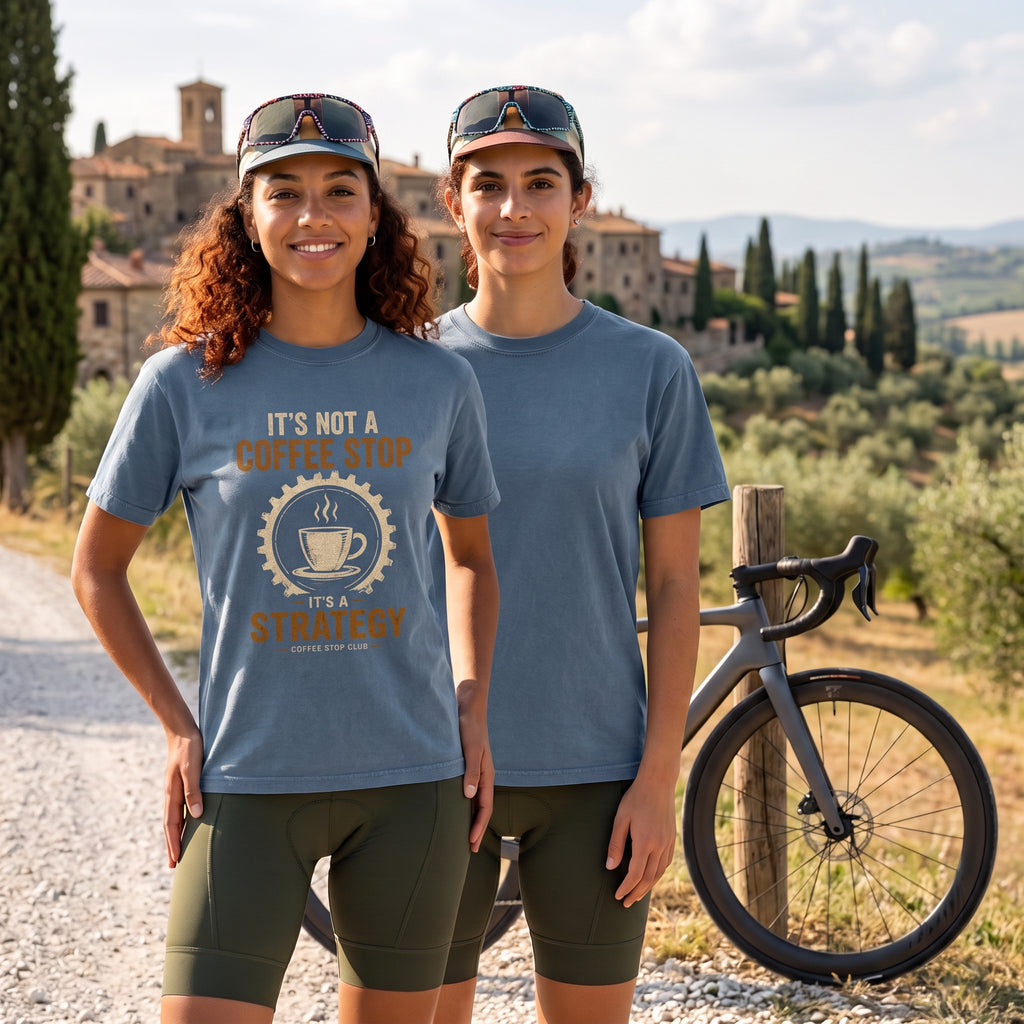 Coffee Stop Strategy Cycling T-Shirt — Blue Jean lifestyle